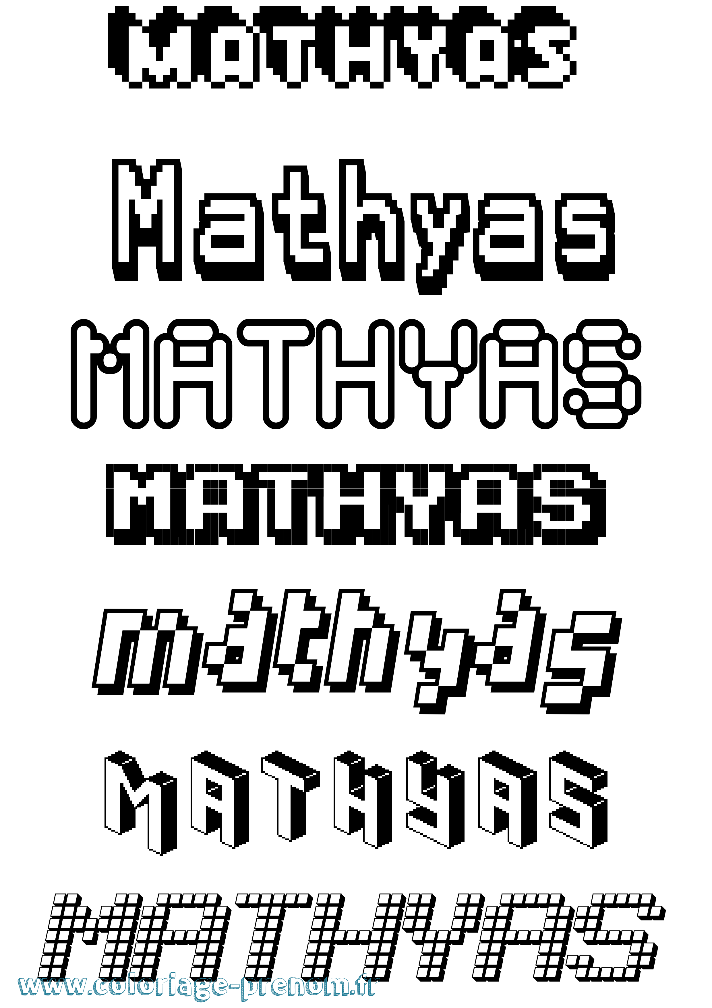 Coloriage prénom Mathyas Pixel