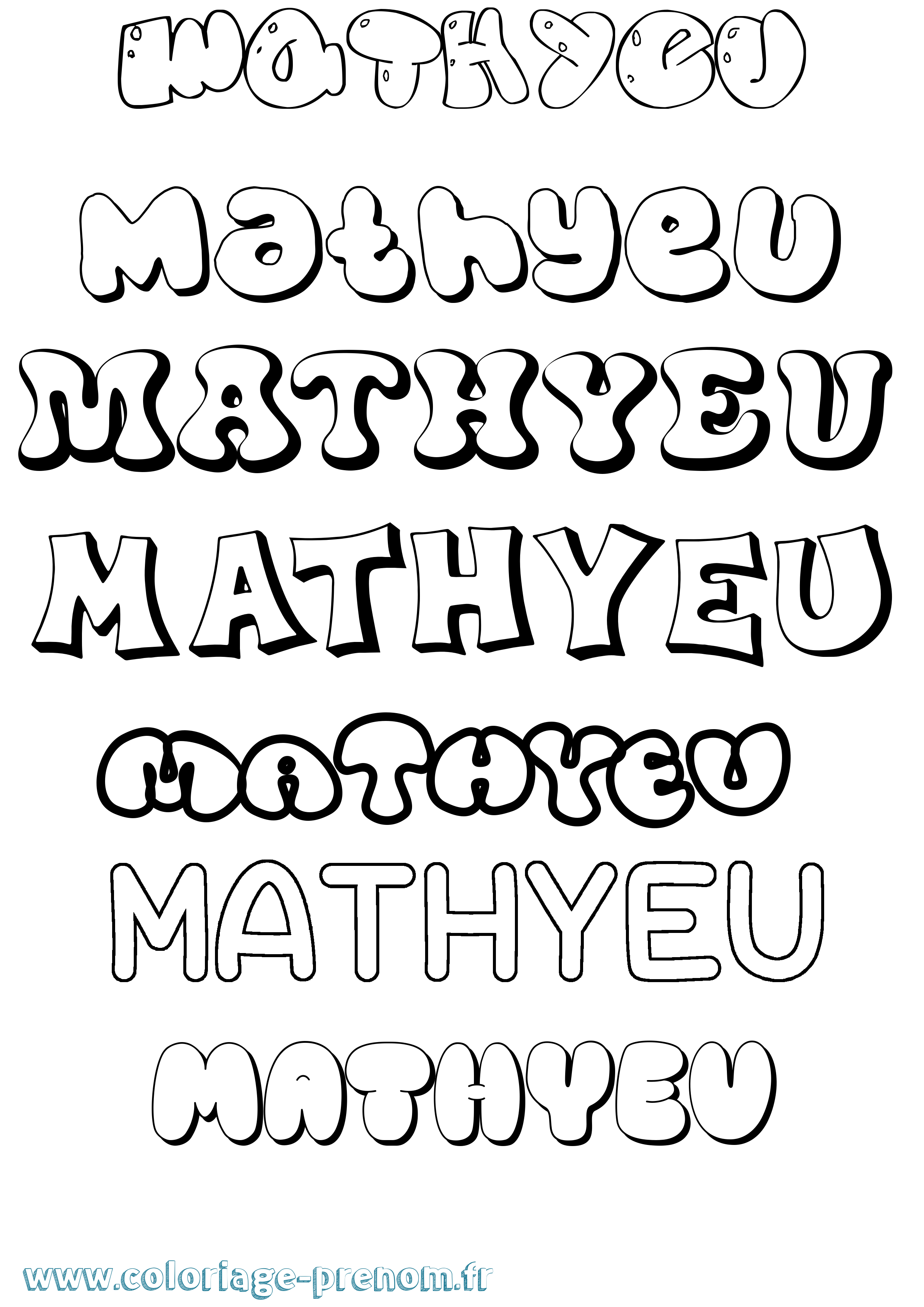 Coloriage prénom Mathyeu Bubble