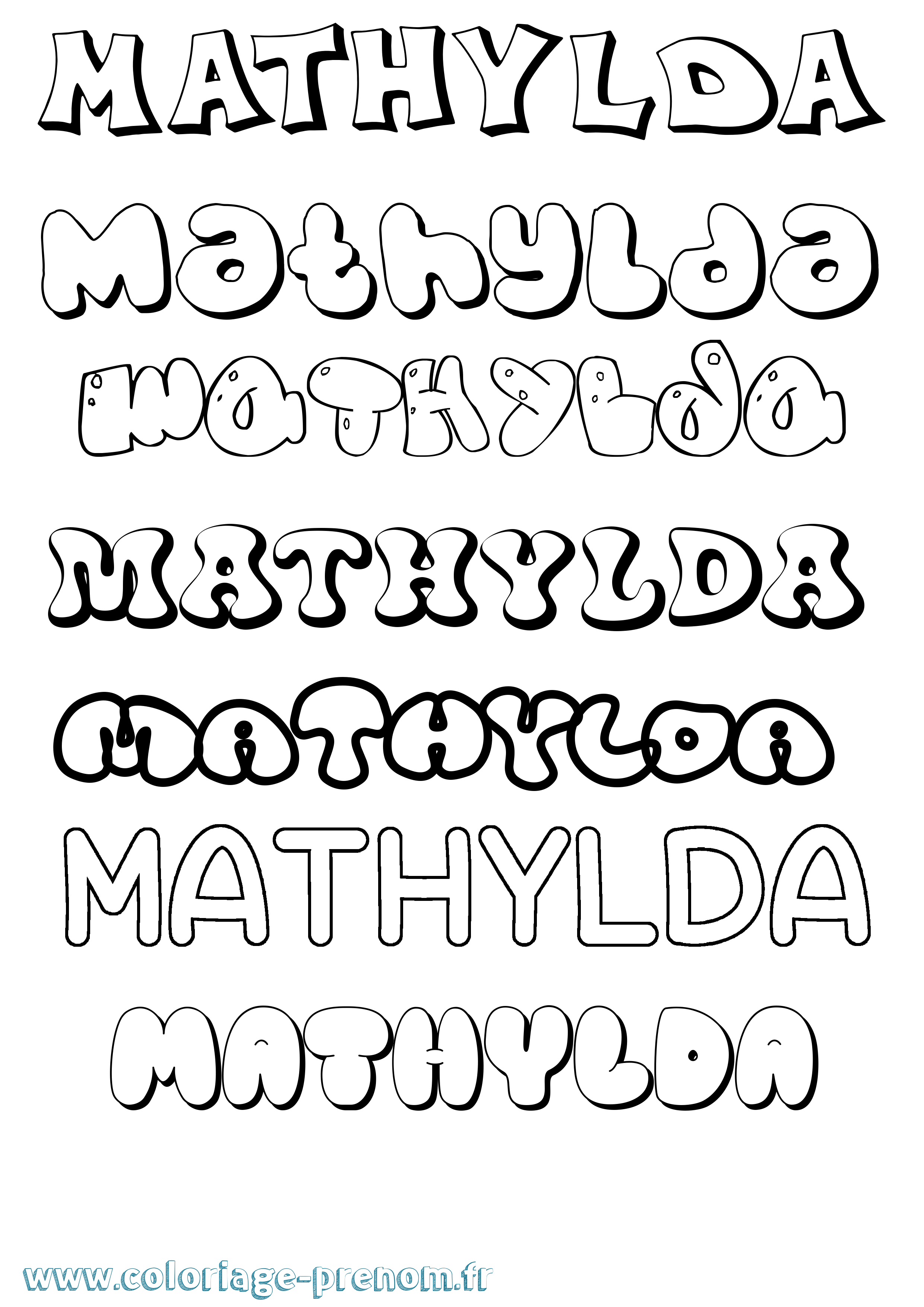 Coloriage prénom Mathylda Bubble