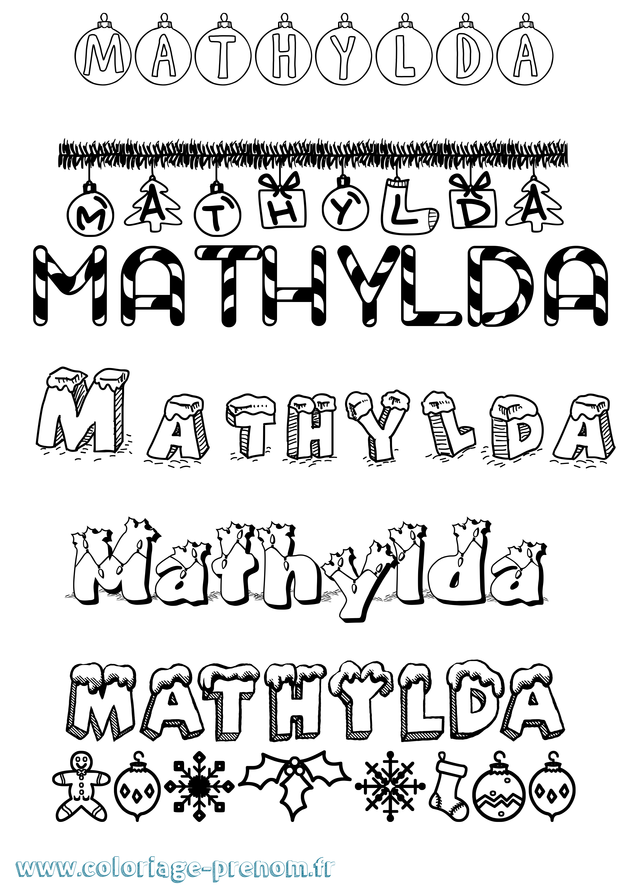 Coloriage prénom Mathylda Noël