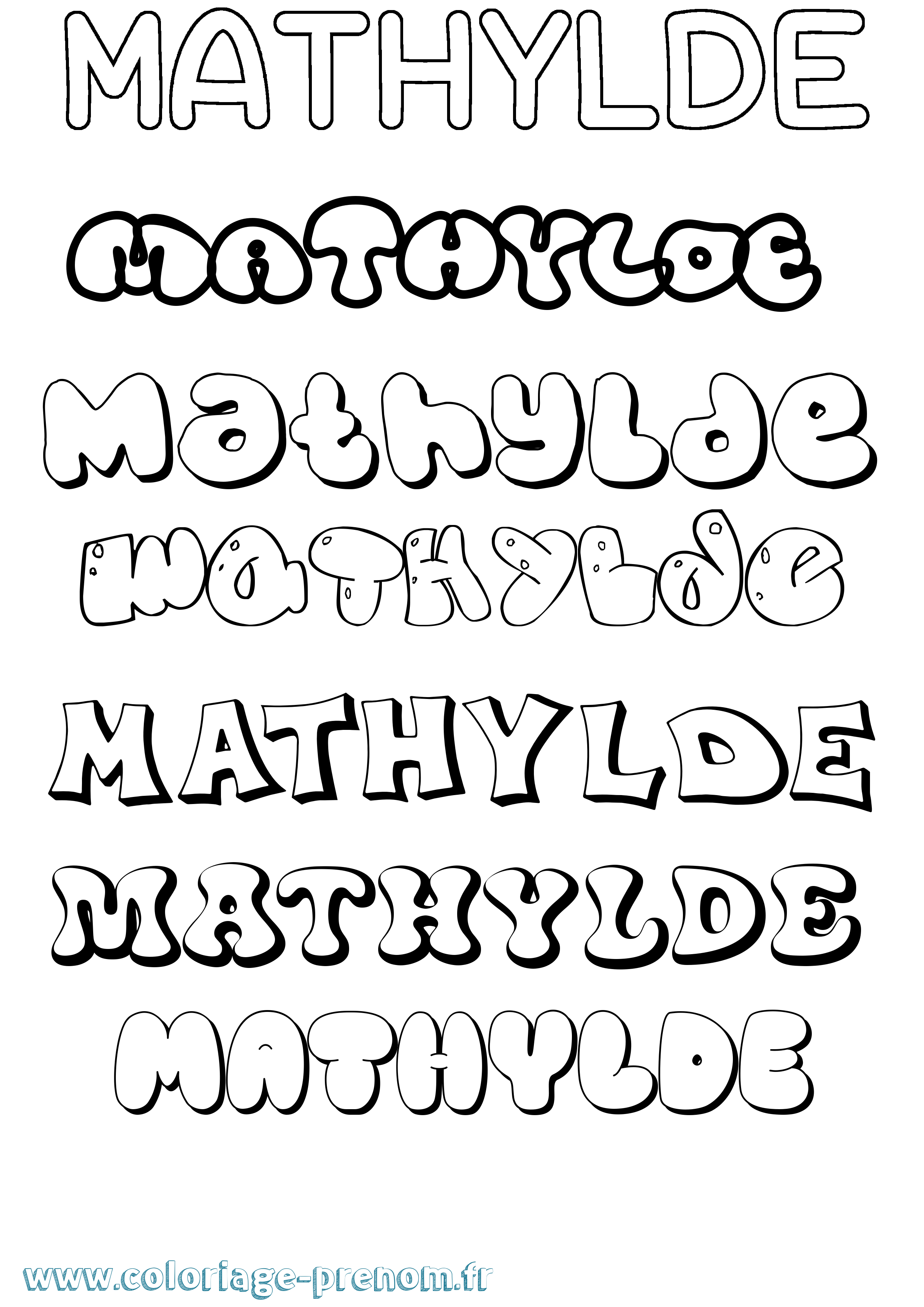 Coloriage prénom Mathylde Bubble