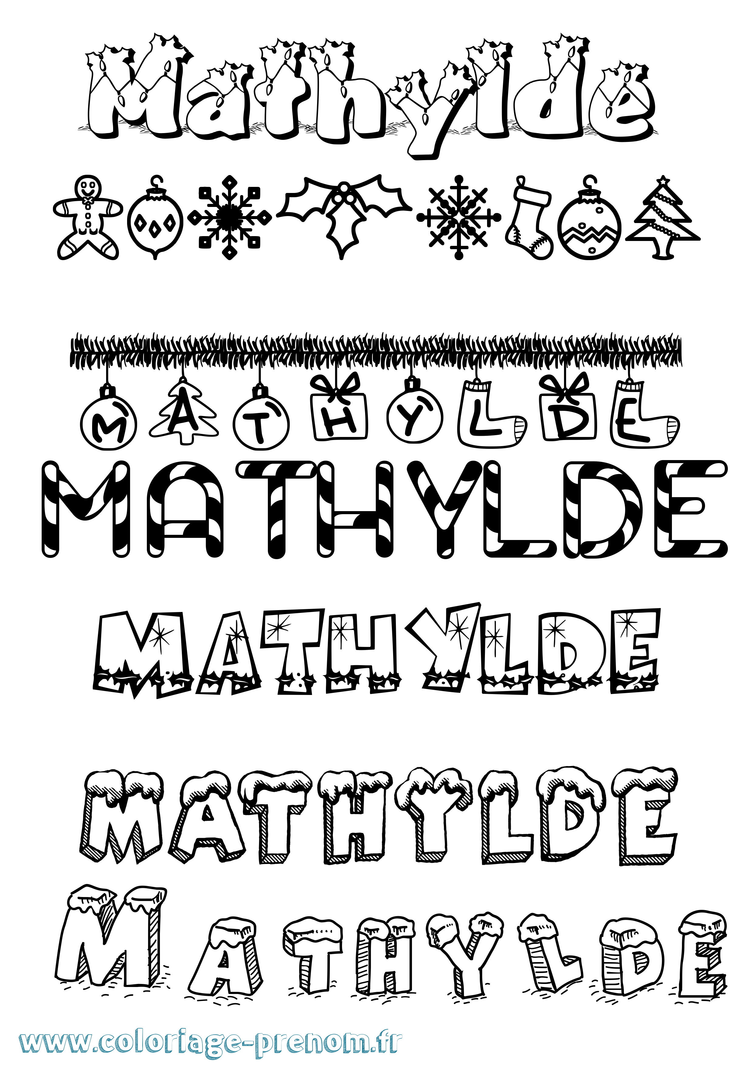 Coloriage prénom Mathylde Noël