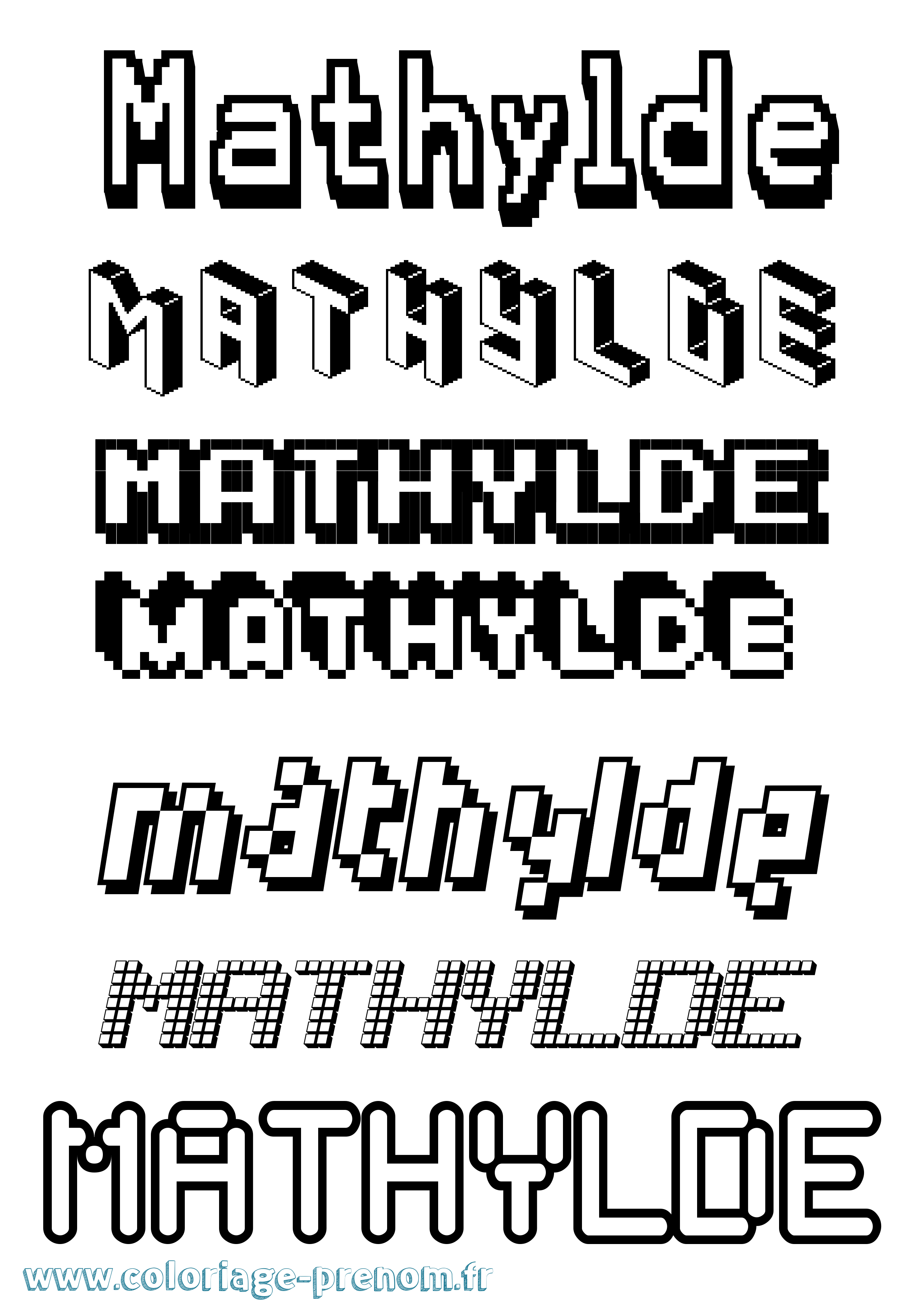Coloriage prénom Mathylde Pixel