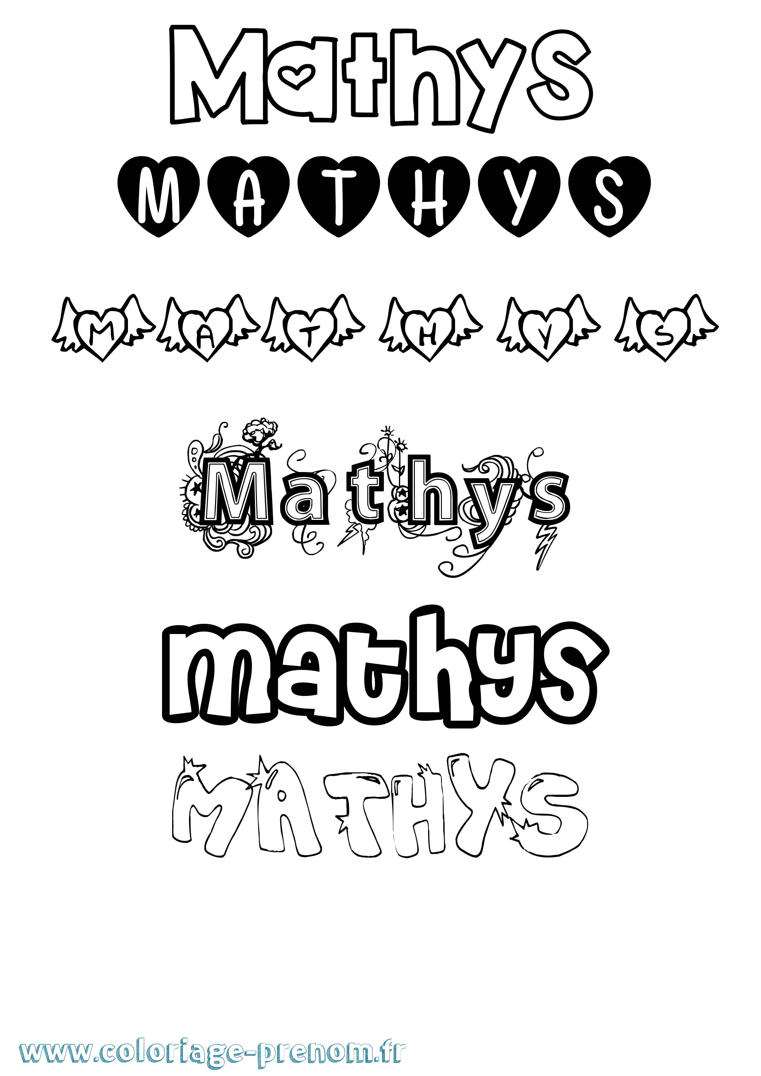 Coloriage prénom Mathys Girly