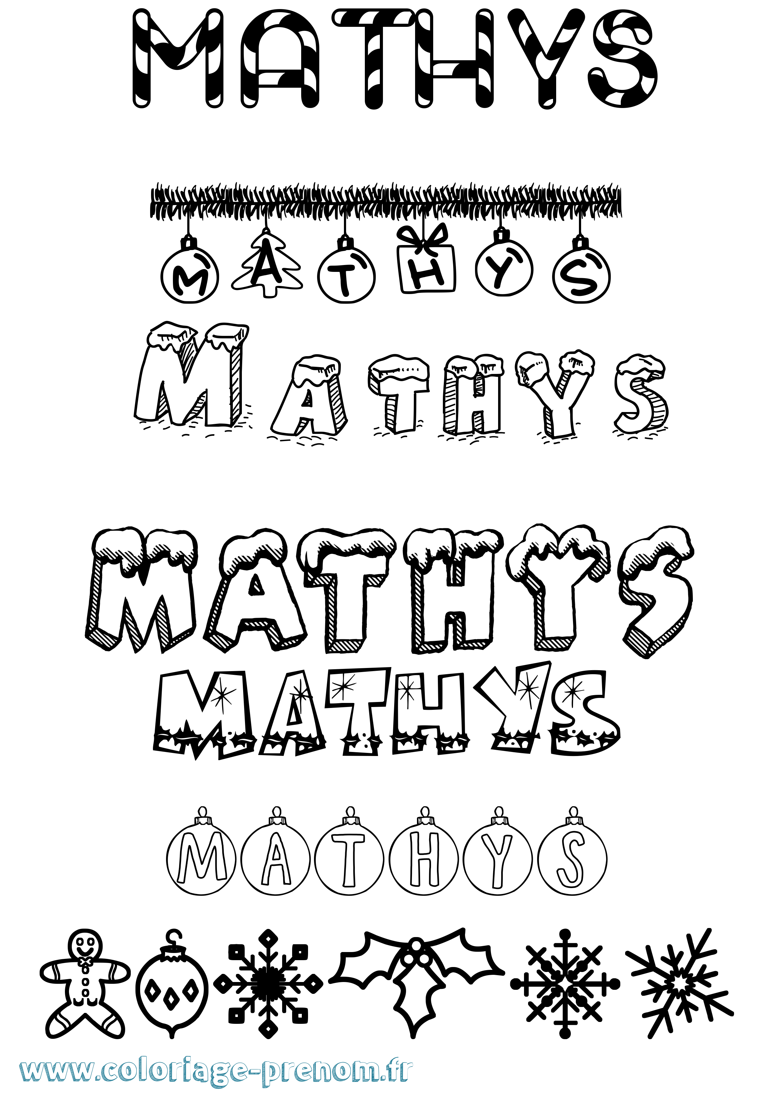 Coloriage Mathys Noël Coloriage prénom Mathys Noël