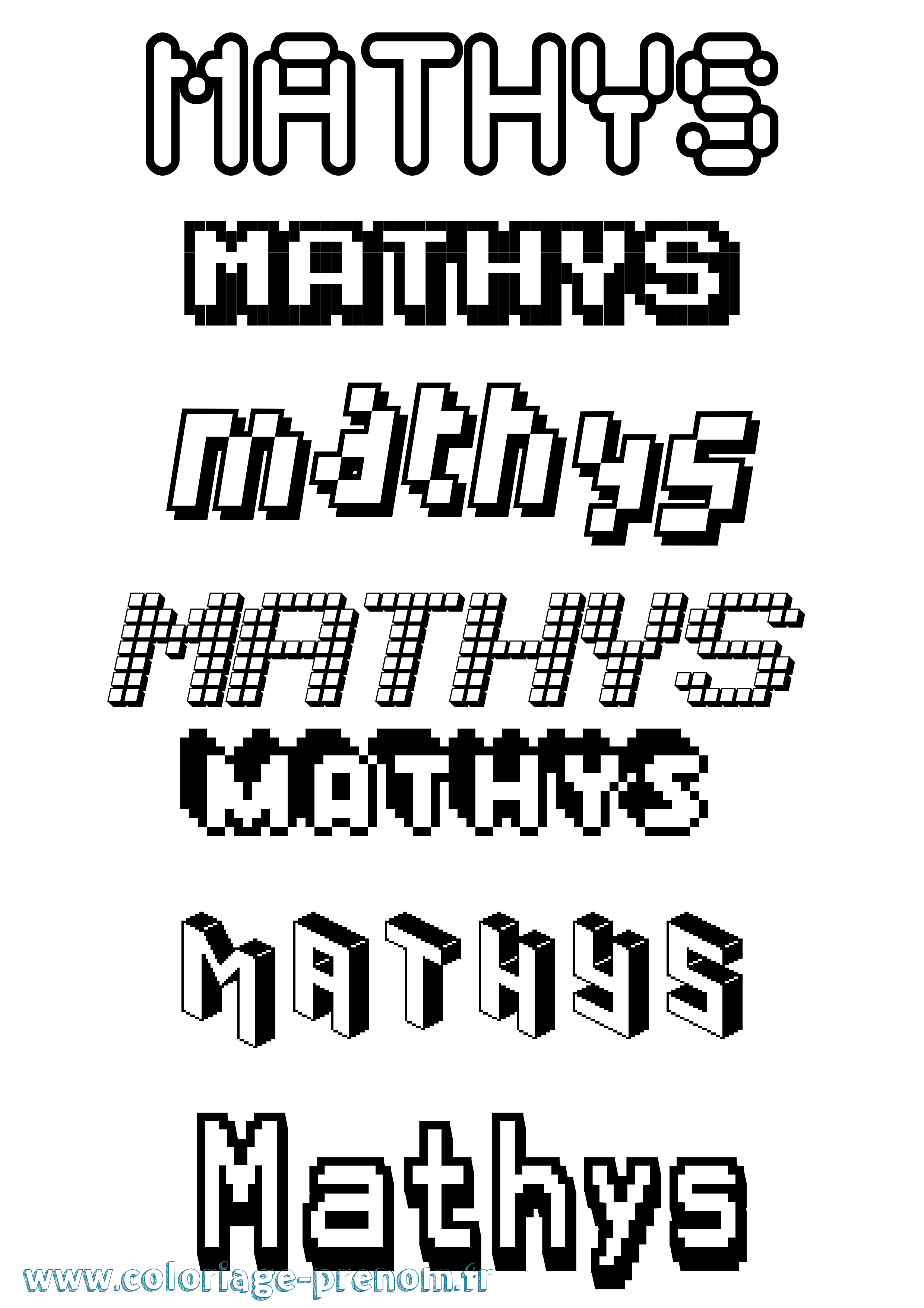 Coloriage prénom Mathys Pixel