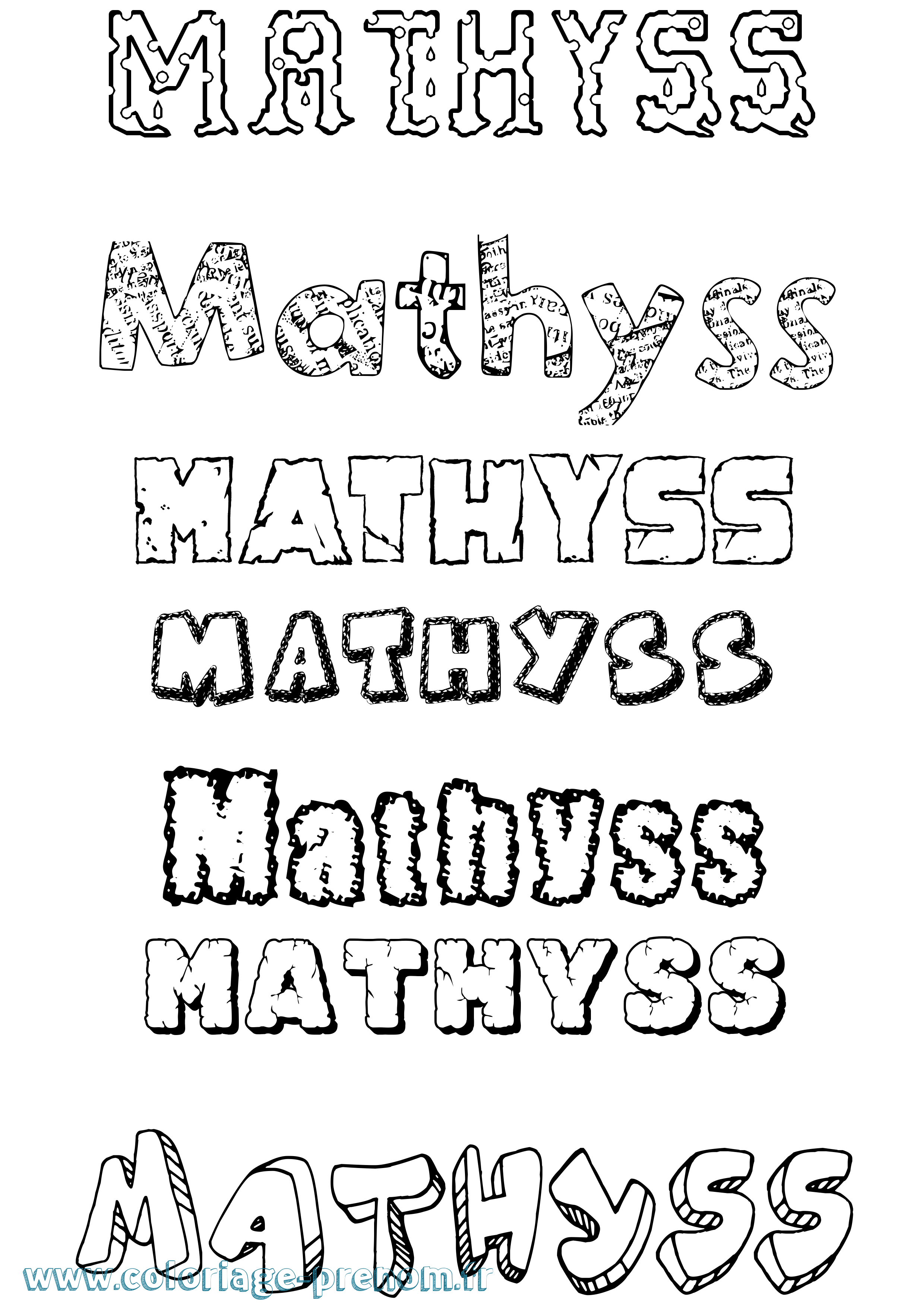 Coloriage prénom Mathyss Destructuré