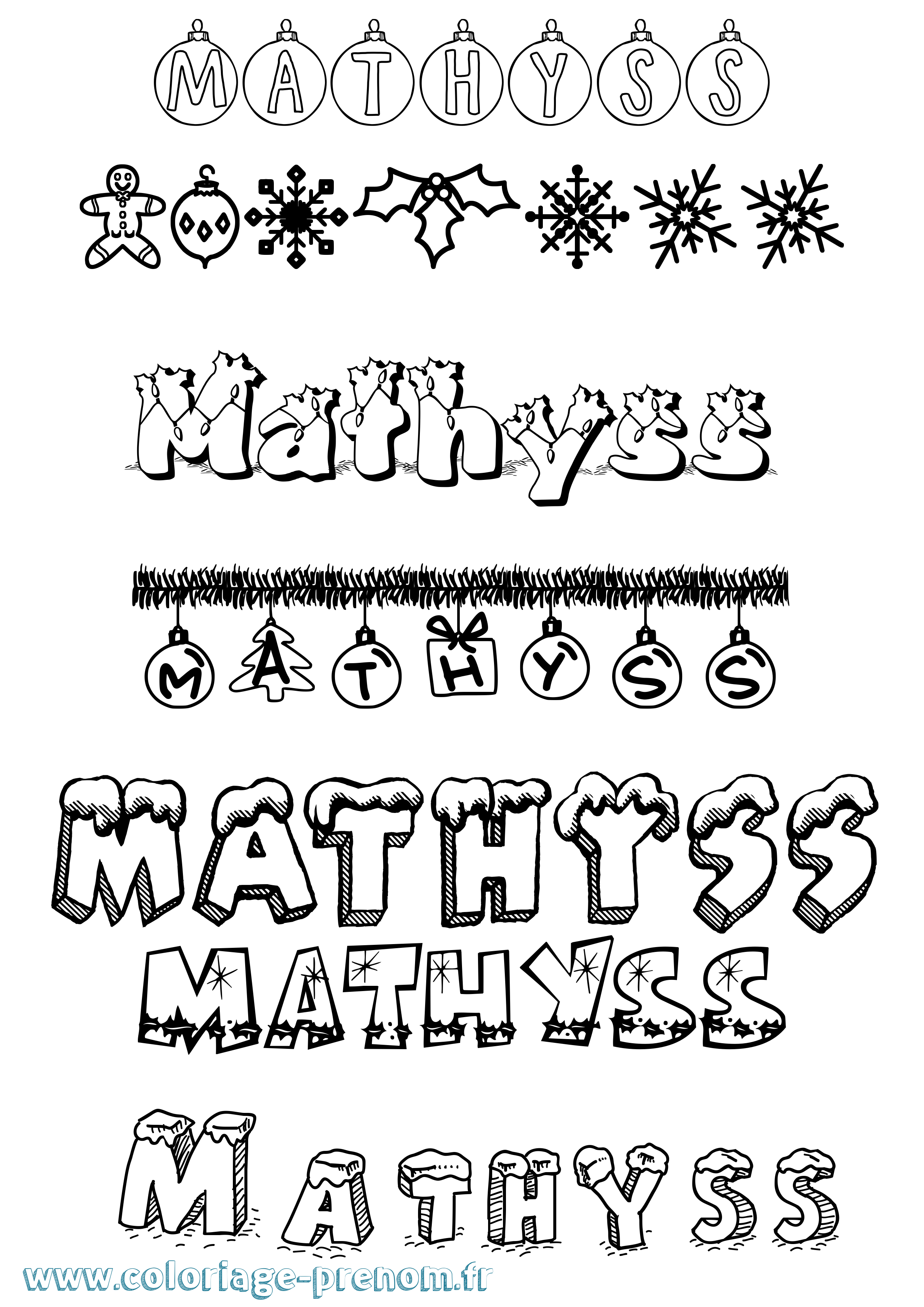 Coloriage prénom Mathyss Noël
