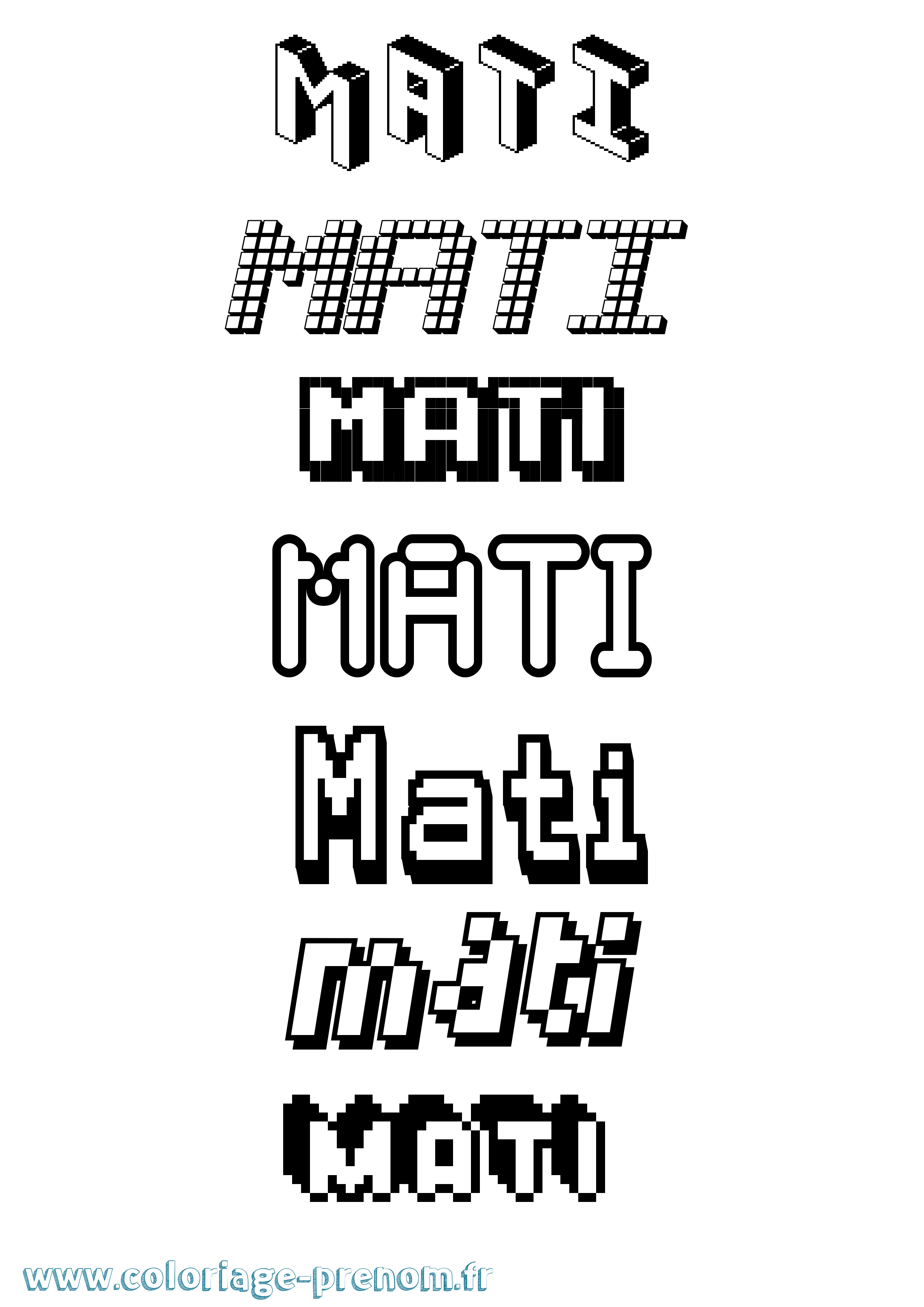Coloriage prénom Mati Pixel
