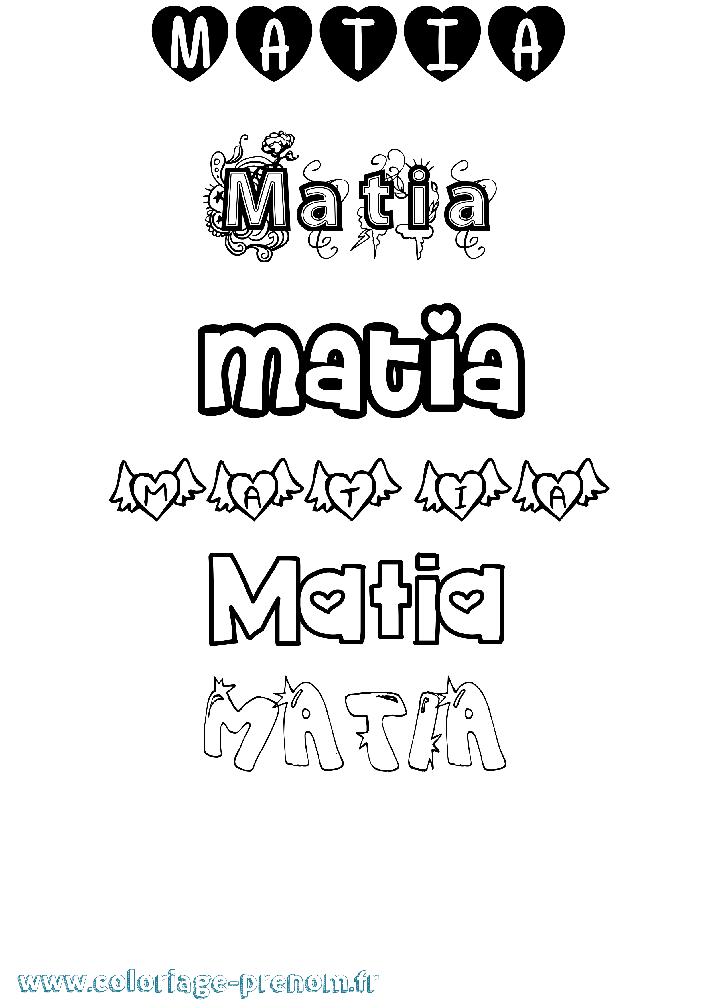 Coloriage prénom Matia Girly