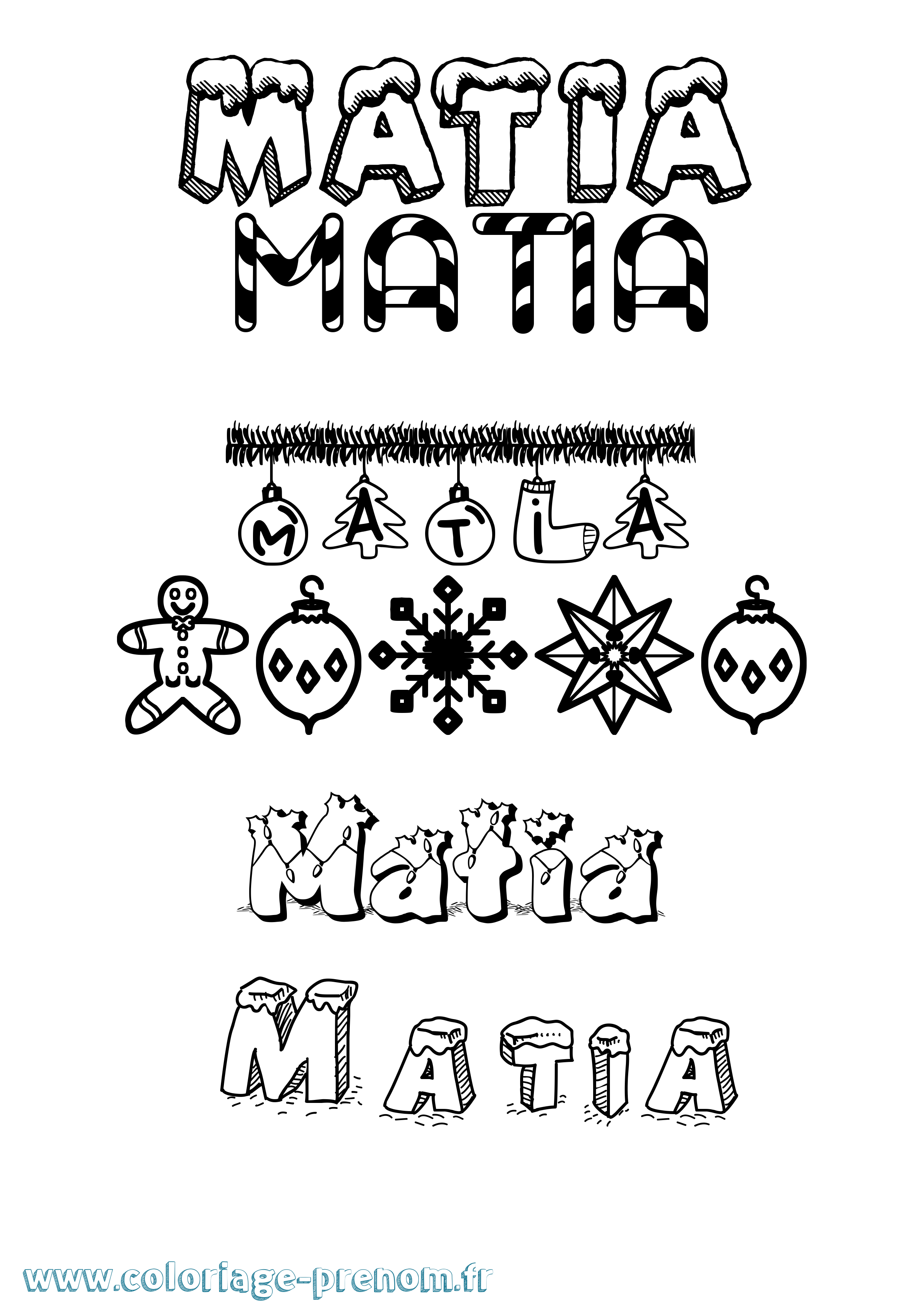 Coloriage prénom Matia Noël