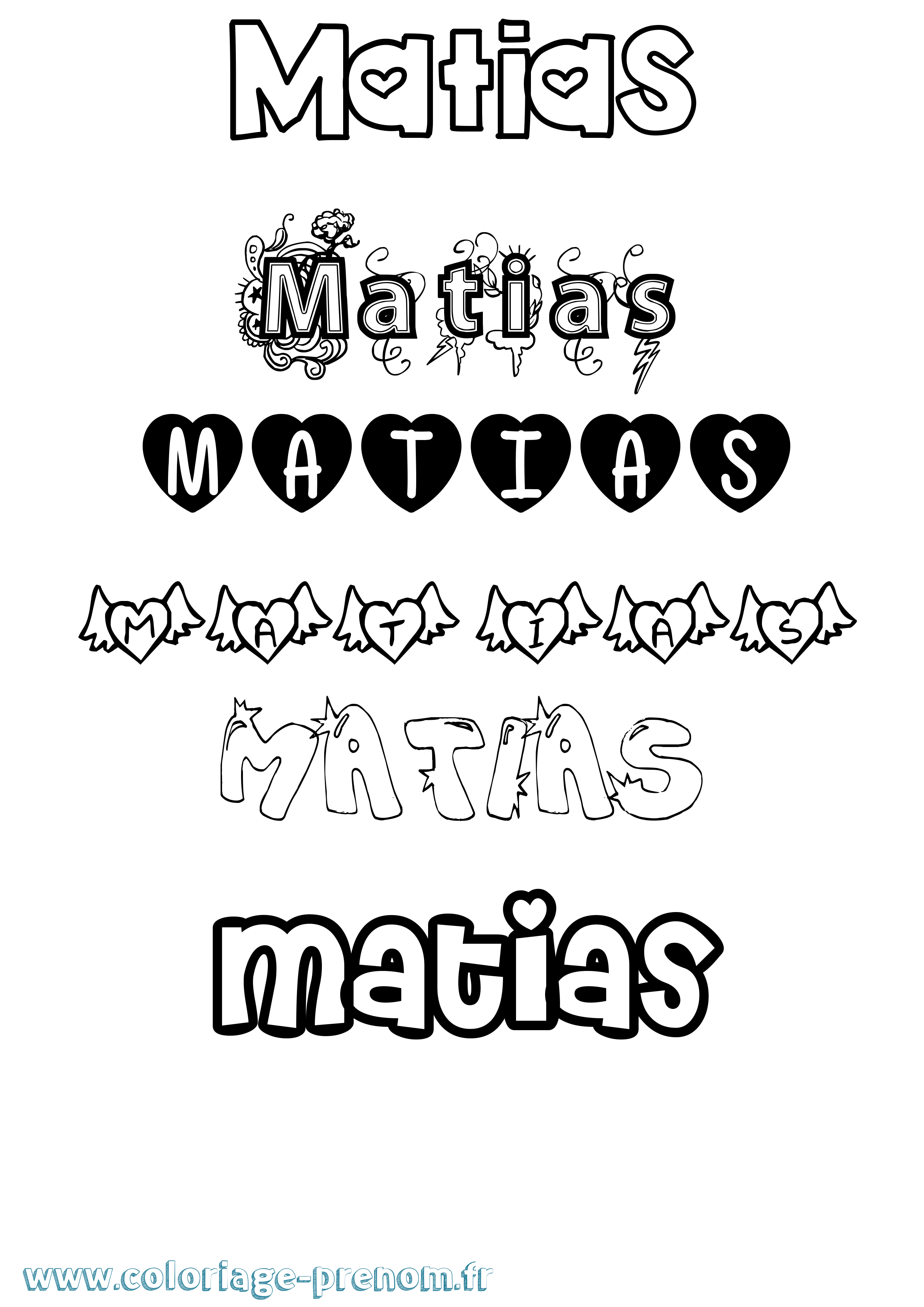 Coloriage prénom Matias Girly