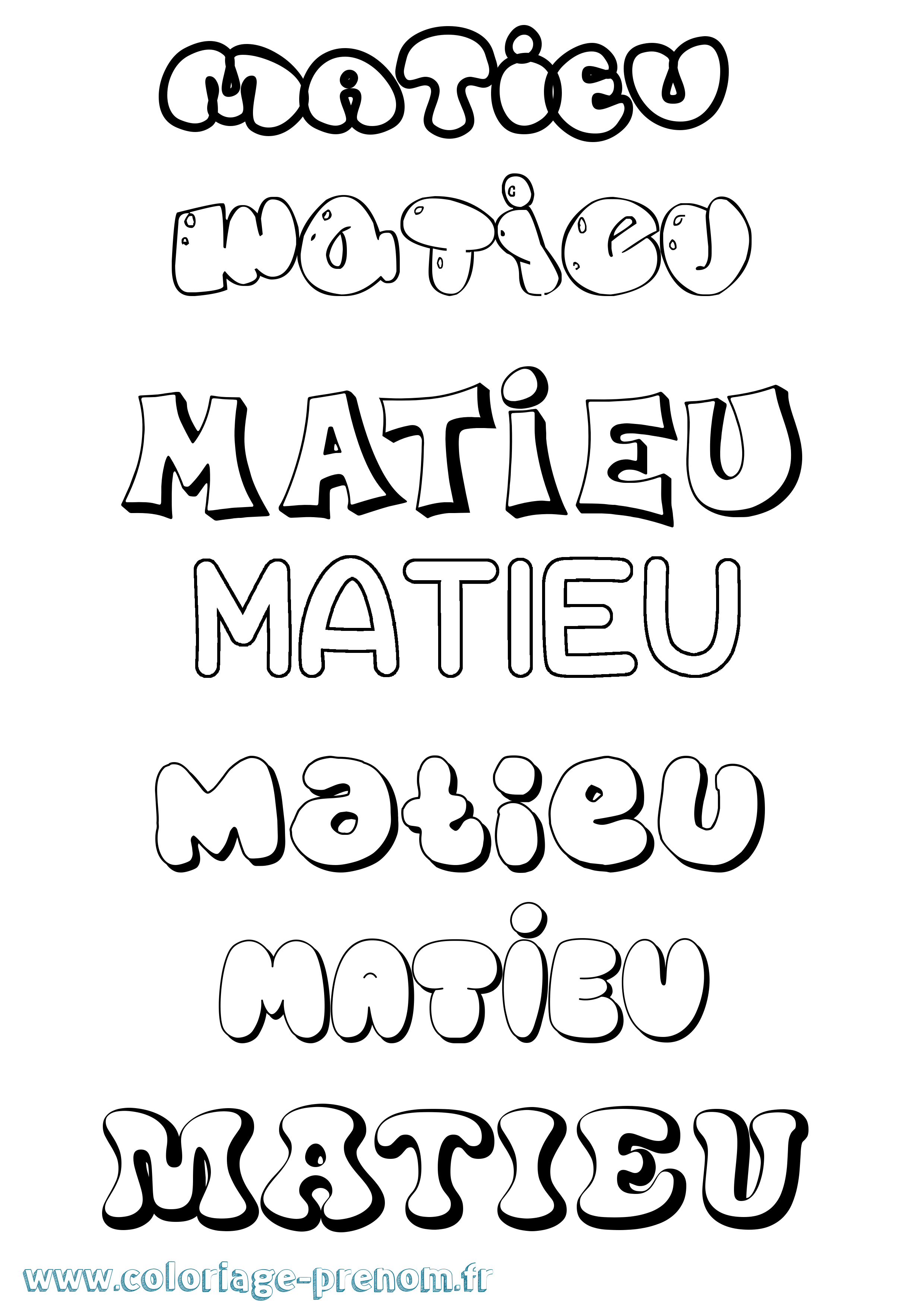 Coloriage prénom Matieu Bubble