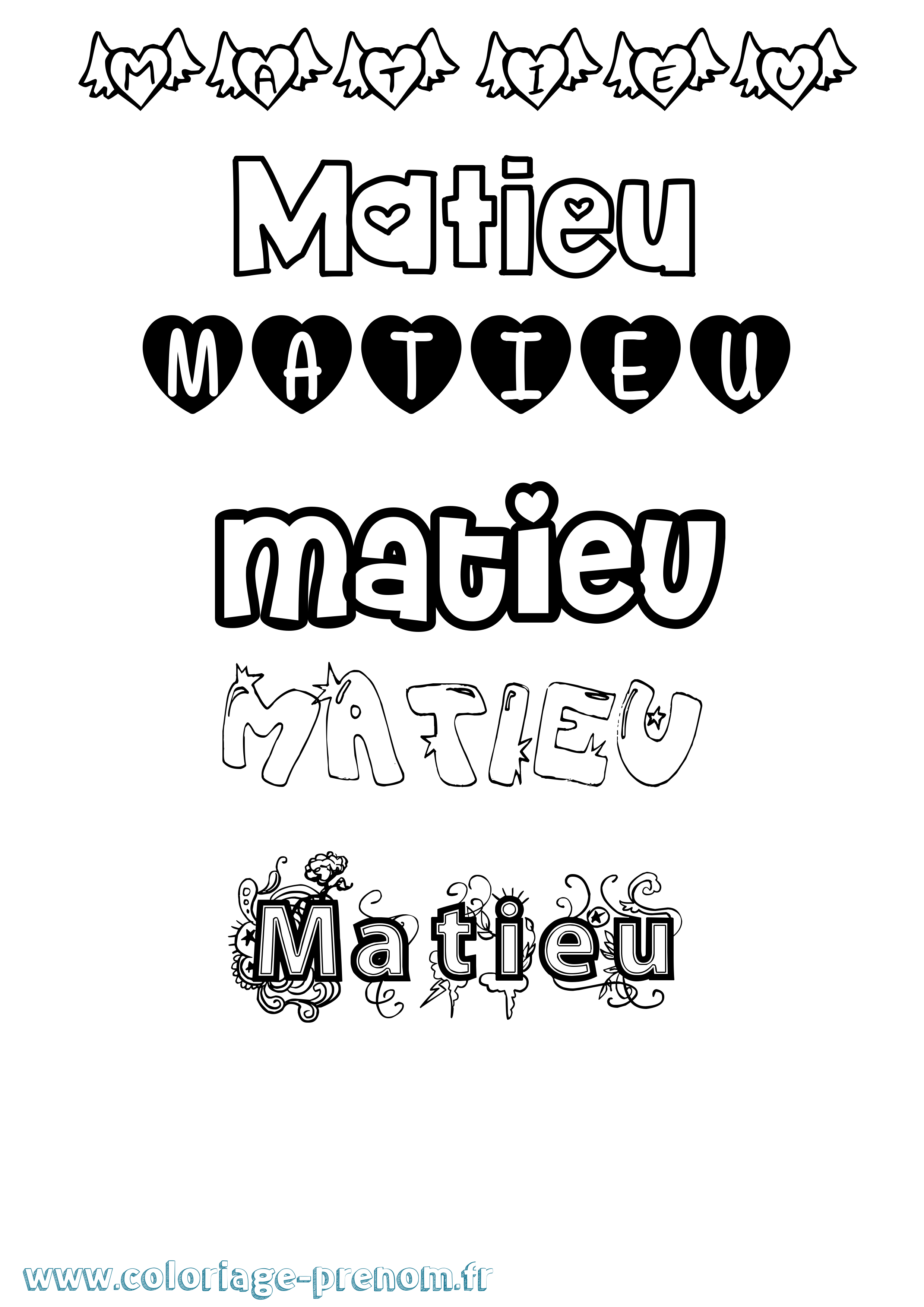 Coloriage prénom Matieu Girly