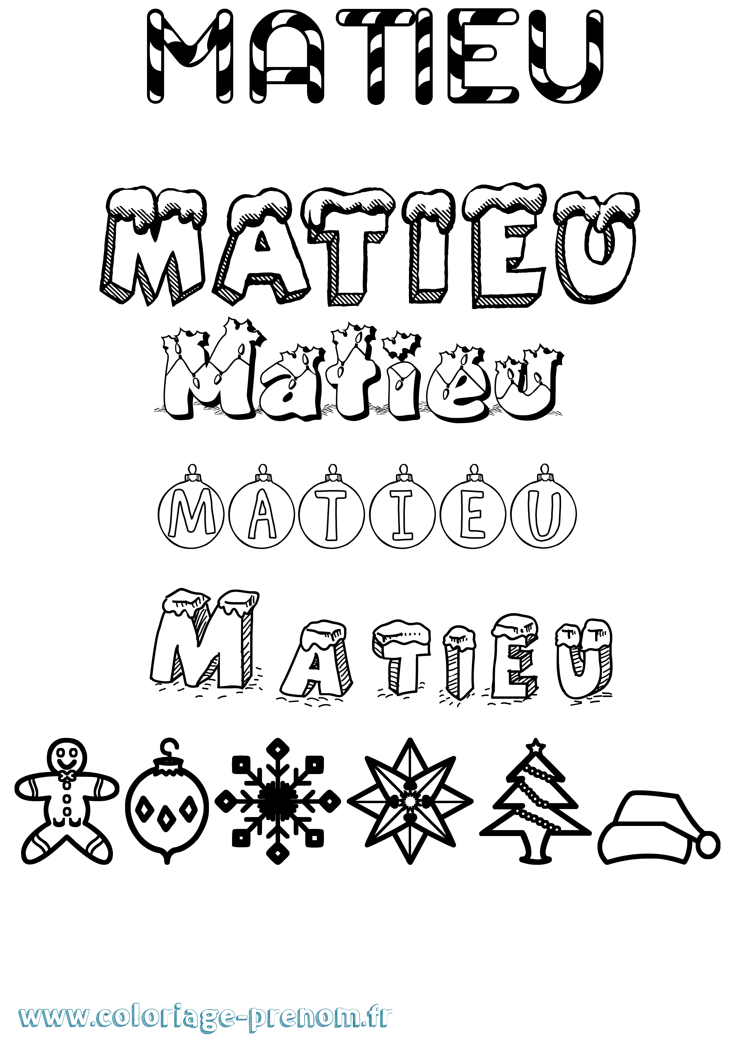 Coloriage prénom Matieu Noël