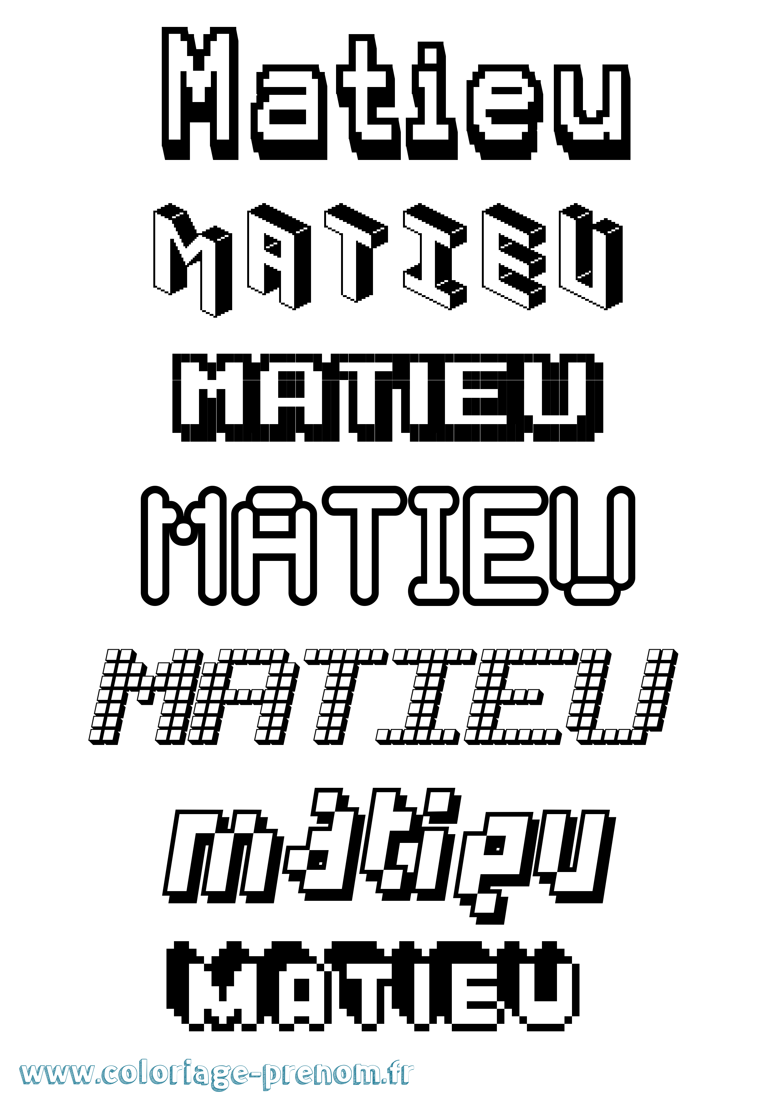Coloriage prénom Matieu Pixel
