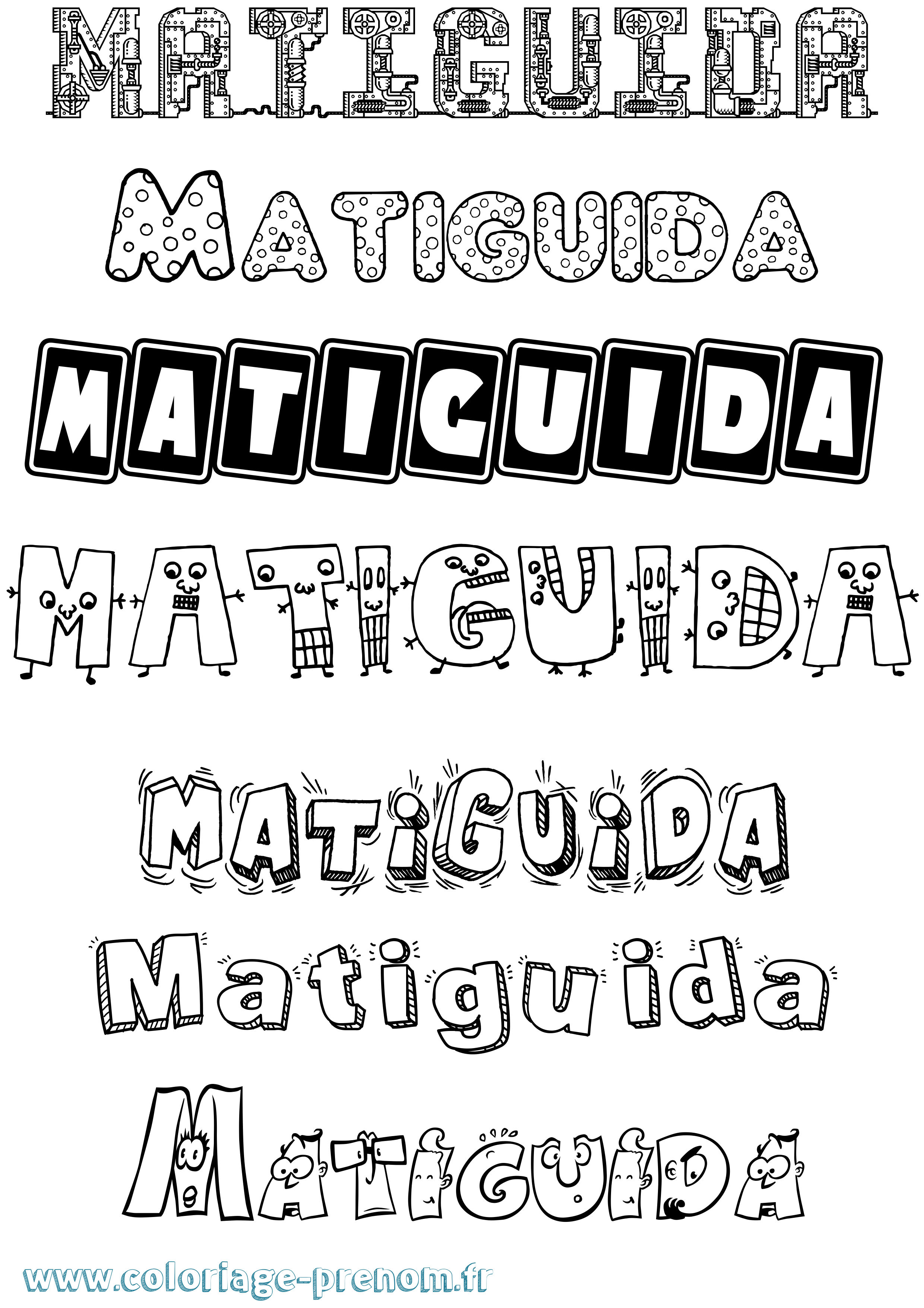 Coloriage prénom Matiguida Fun