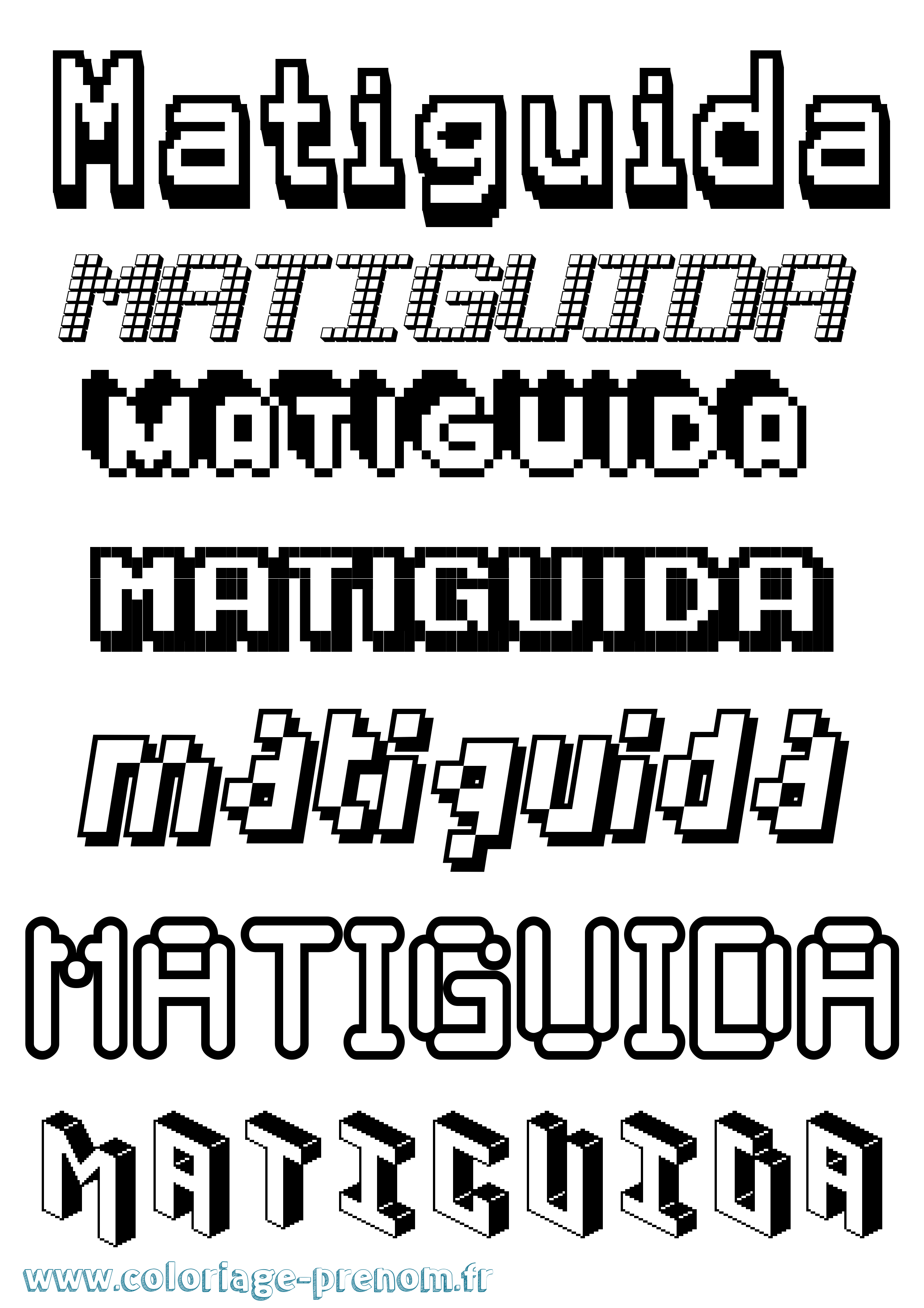 Coloriage prénom Matiguida Pixel