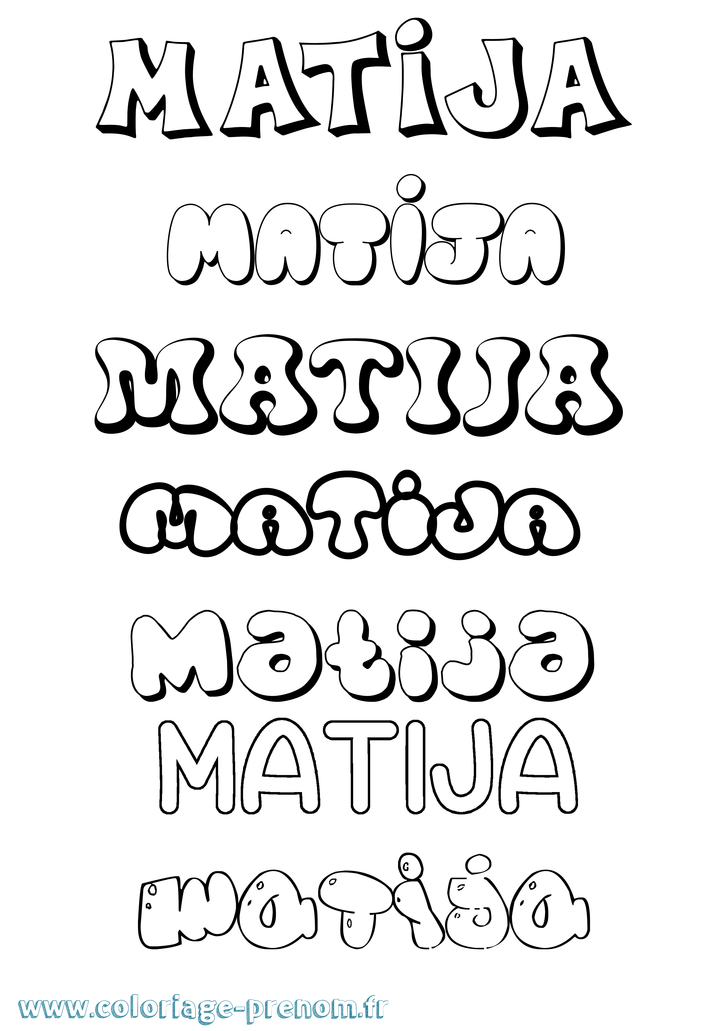 Coloriage prénom Matija Bubble