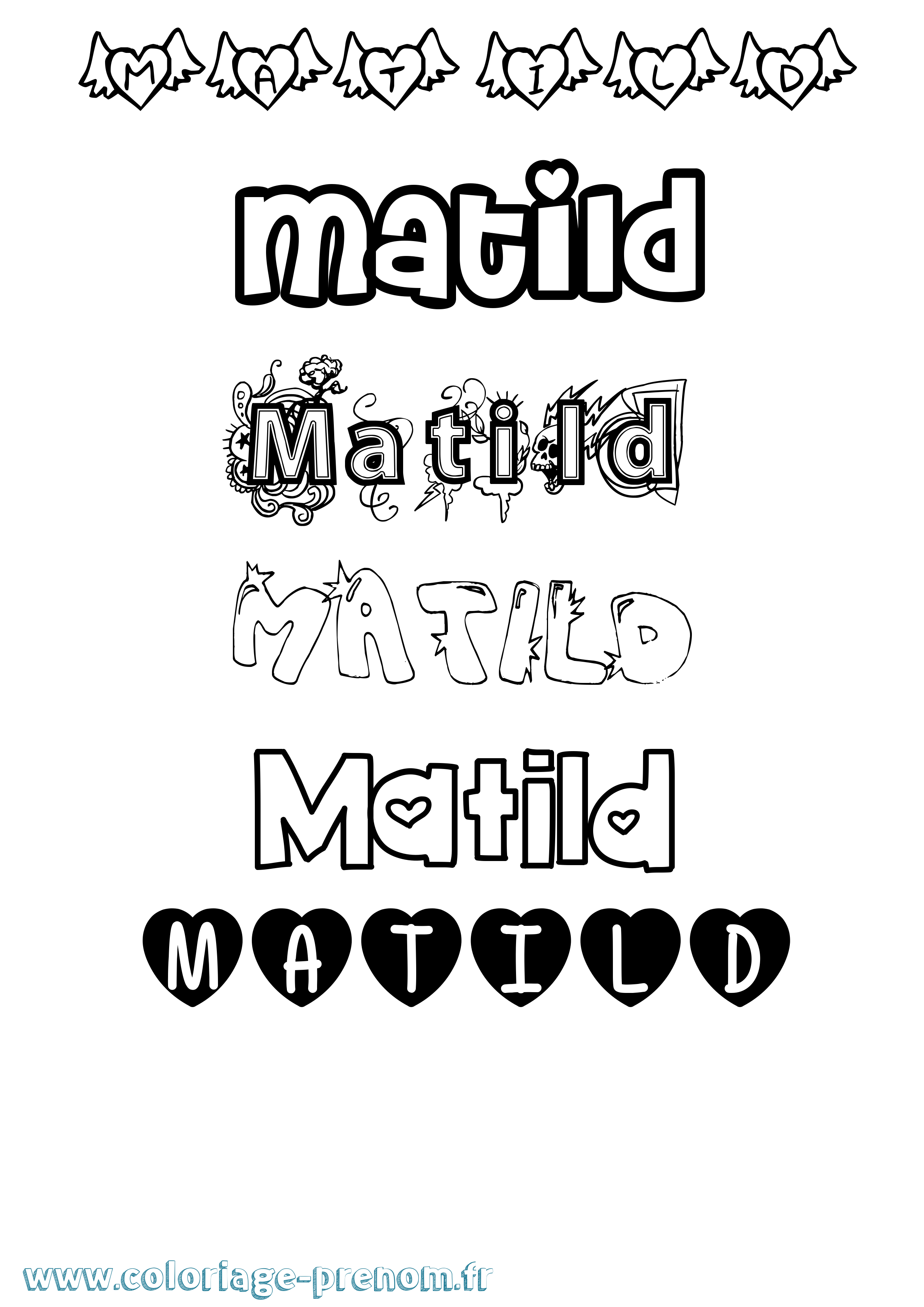 Coloriage prénom Matild Girly