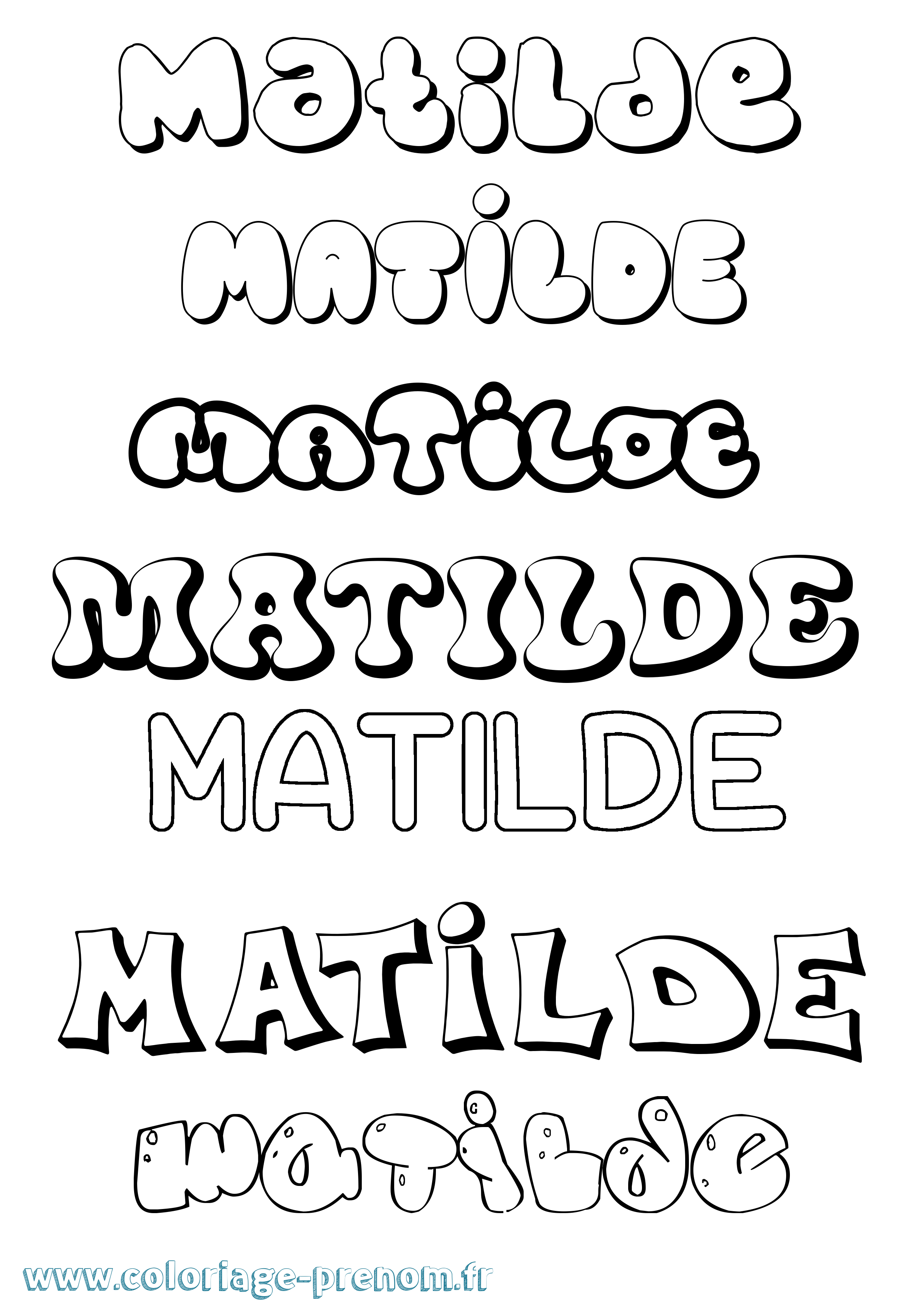 Coloriage prénom Matilde Bubble