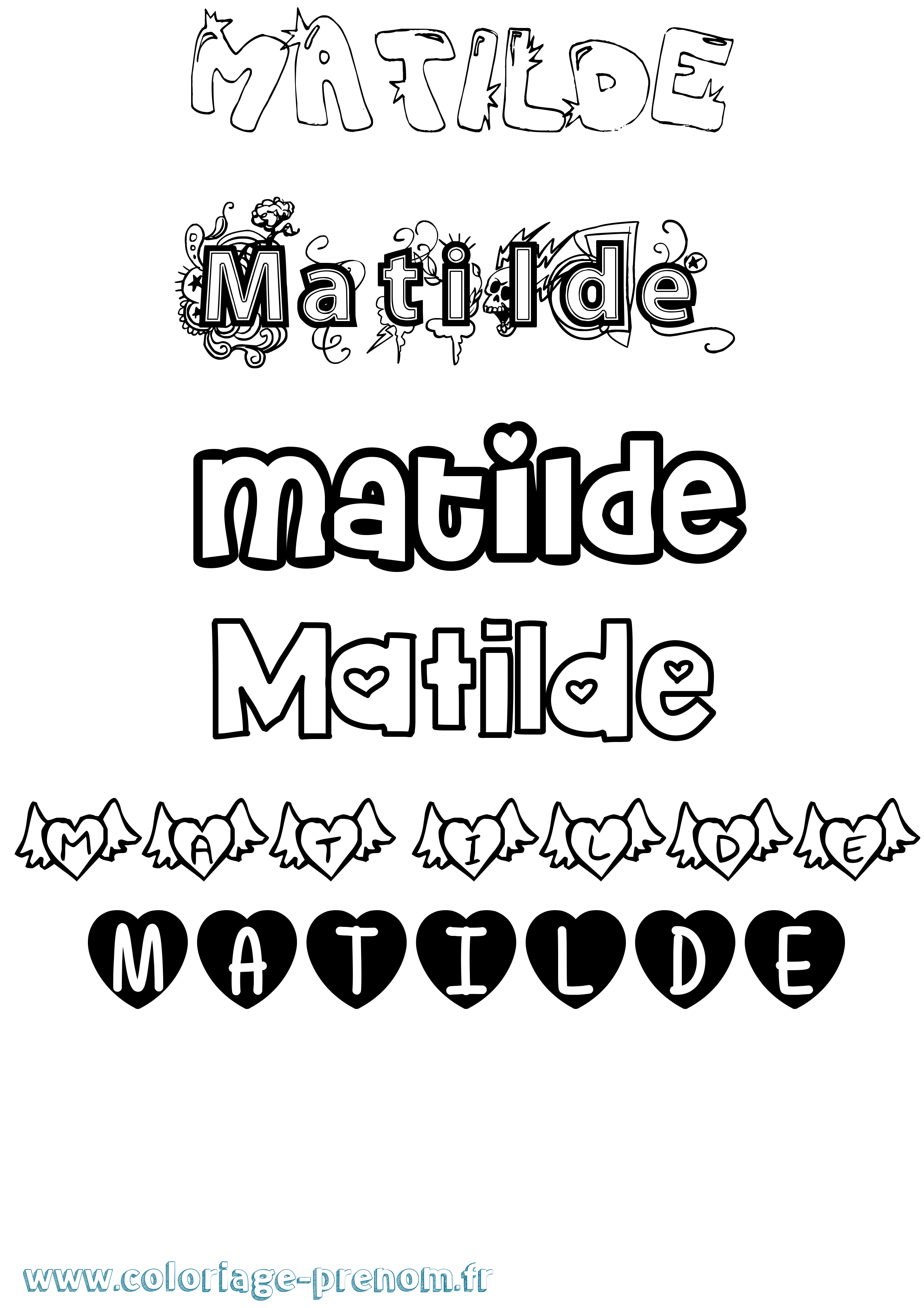 Coloriage prénom Matilde Girly
