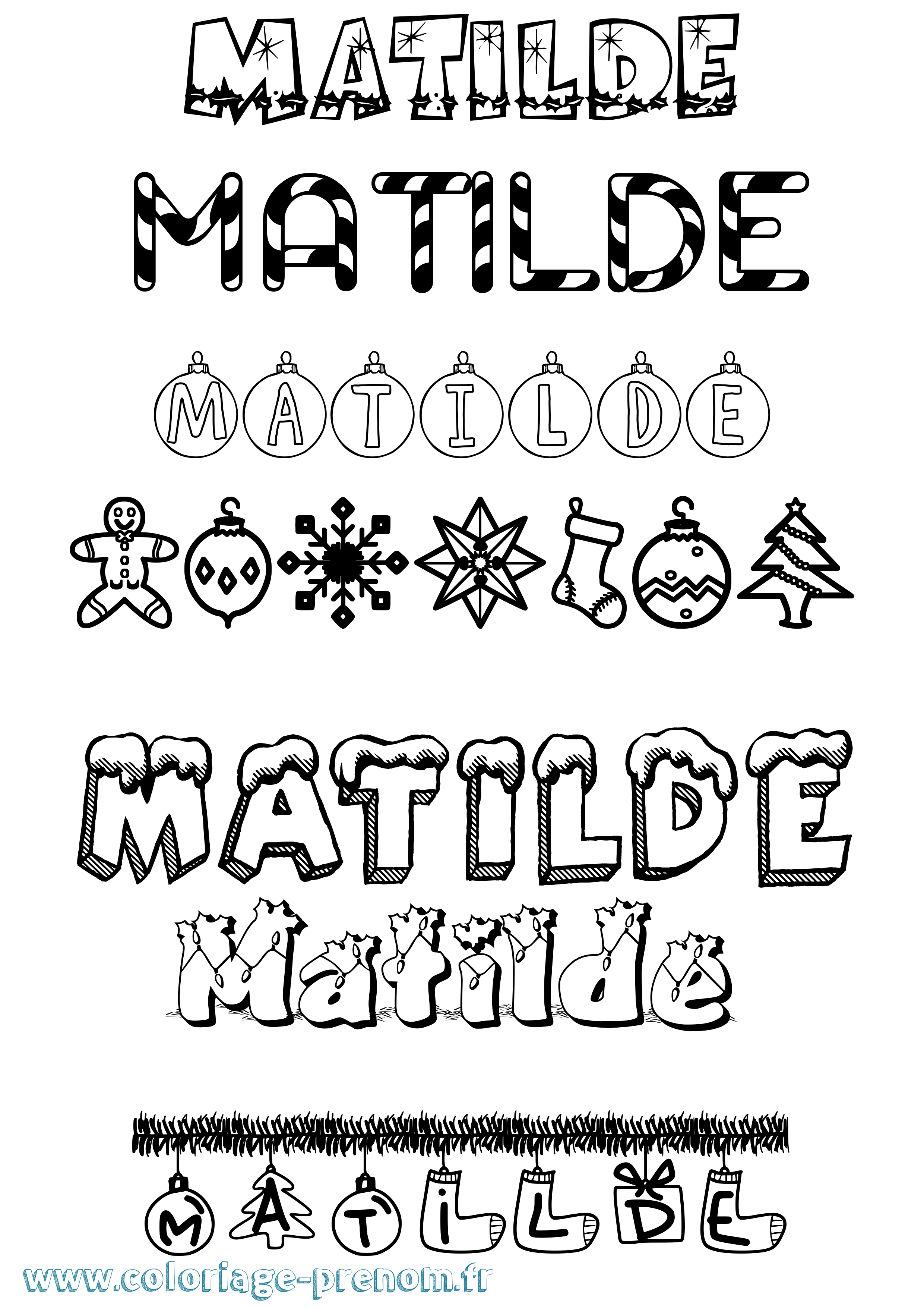 Coloriage prénom Matilde Noël