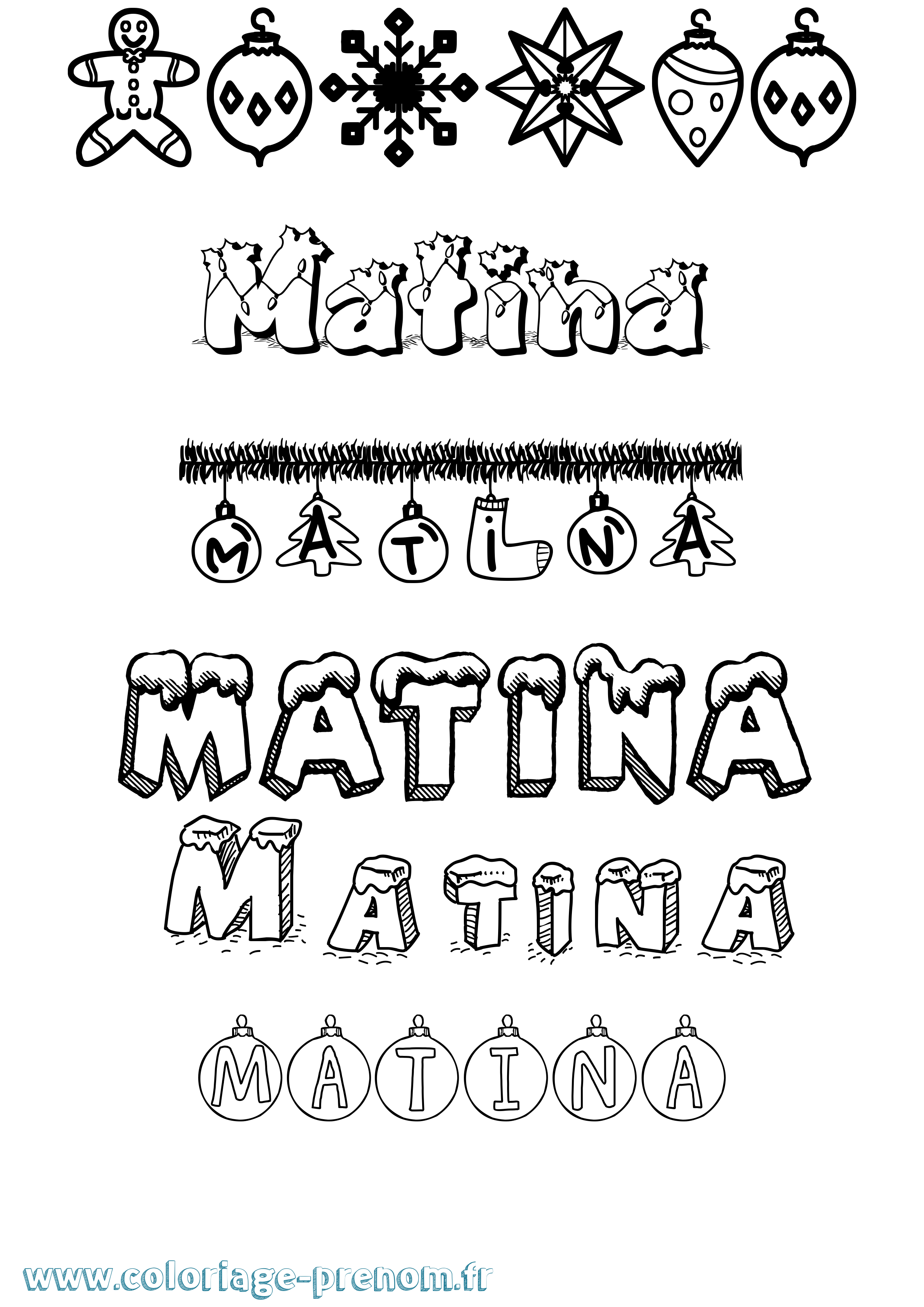 Coloriage prénom Matina Noël