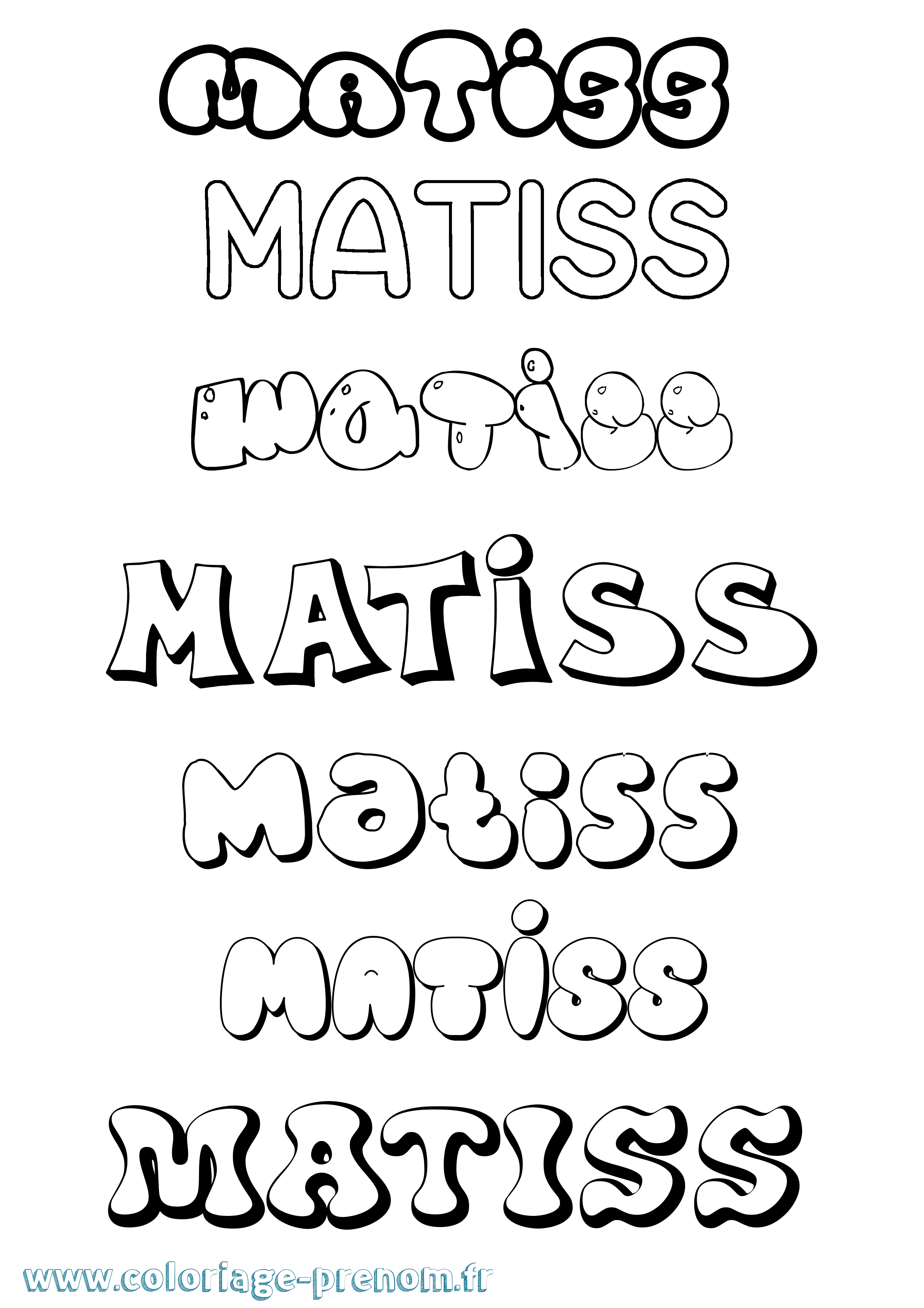 Coloriage prénom Matiss Bubble