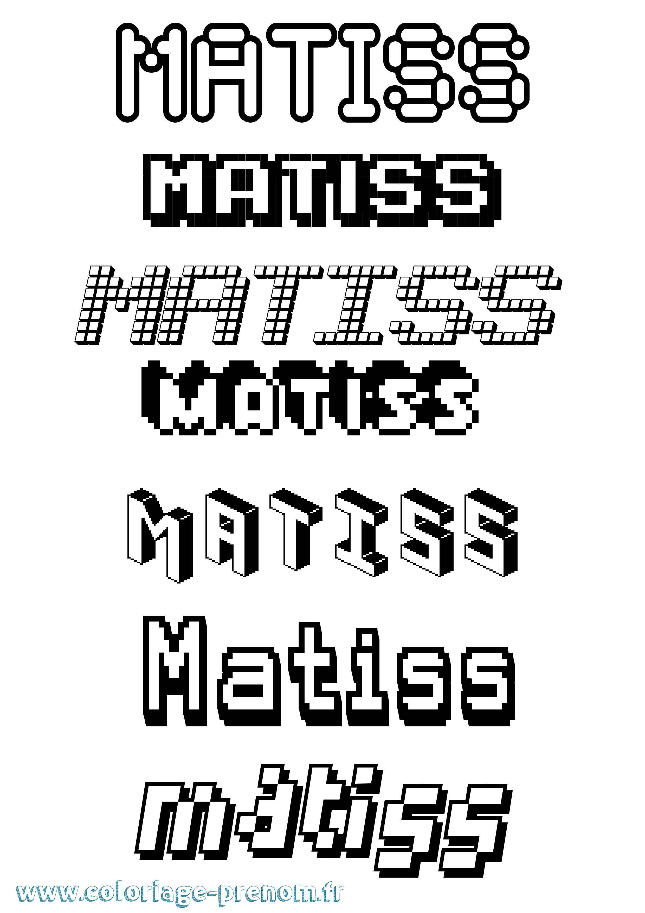 Coloriage prénom Matiss Pixel