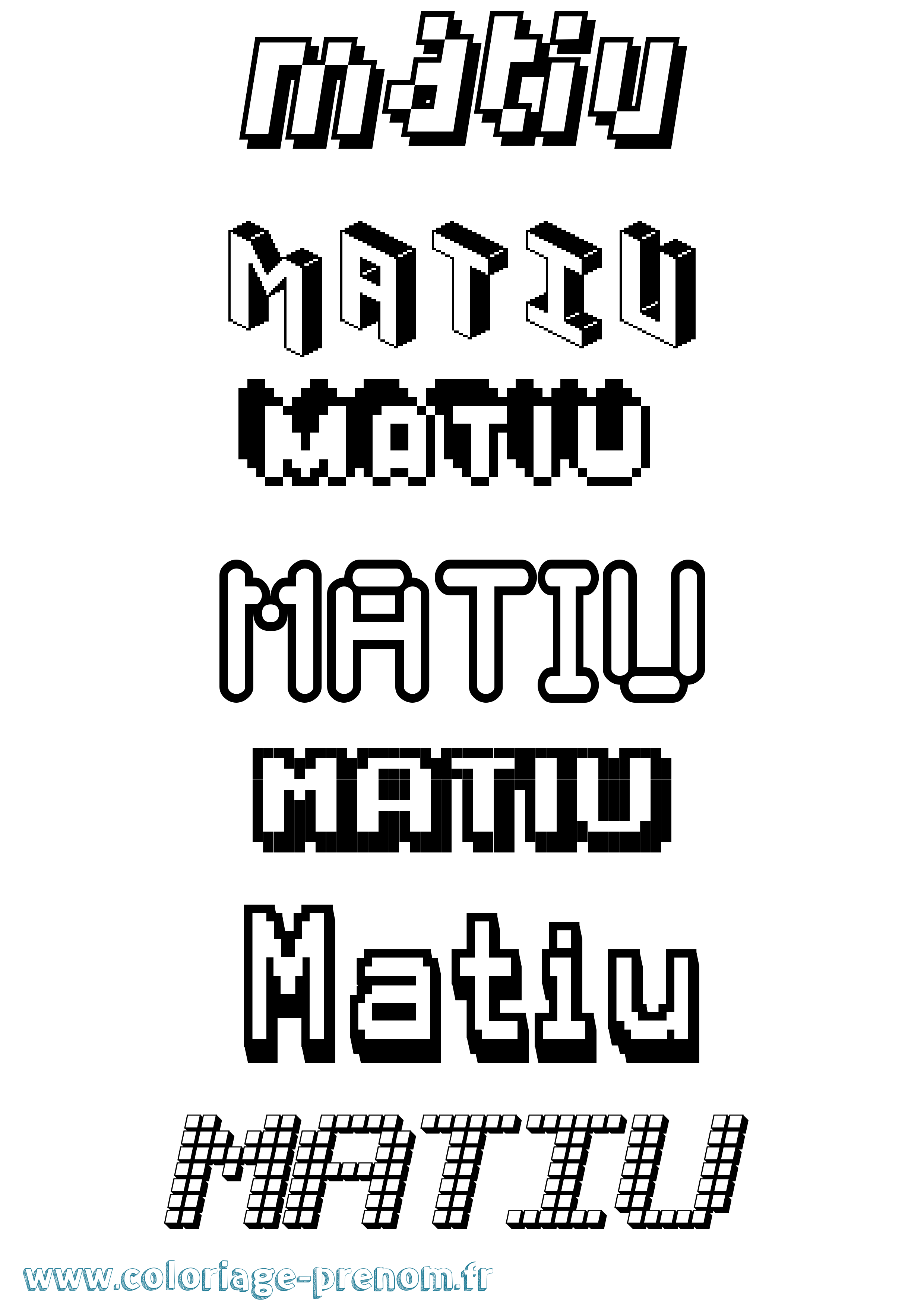 Coloriage prénom Matiu Pixel