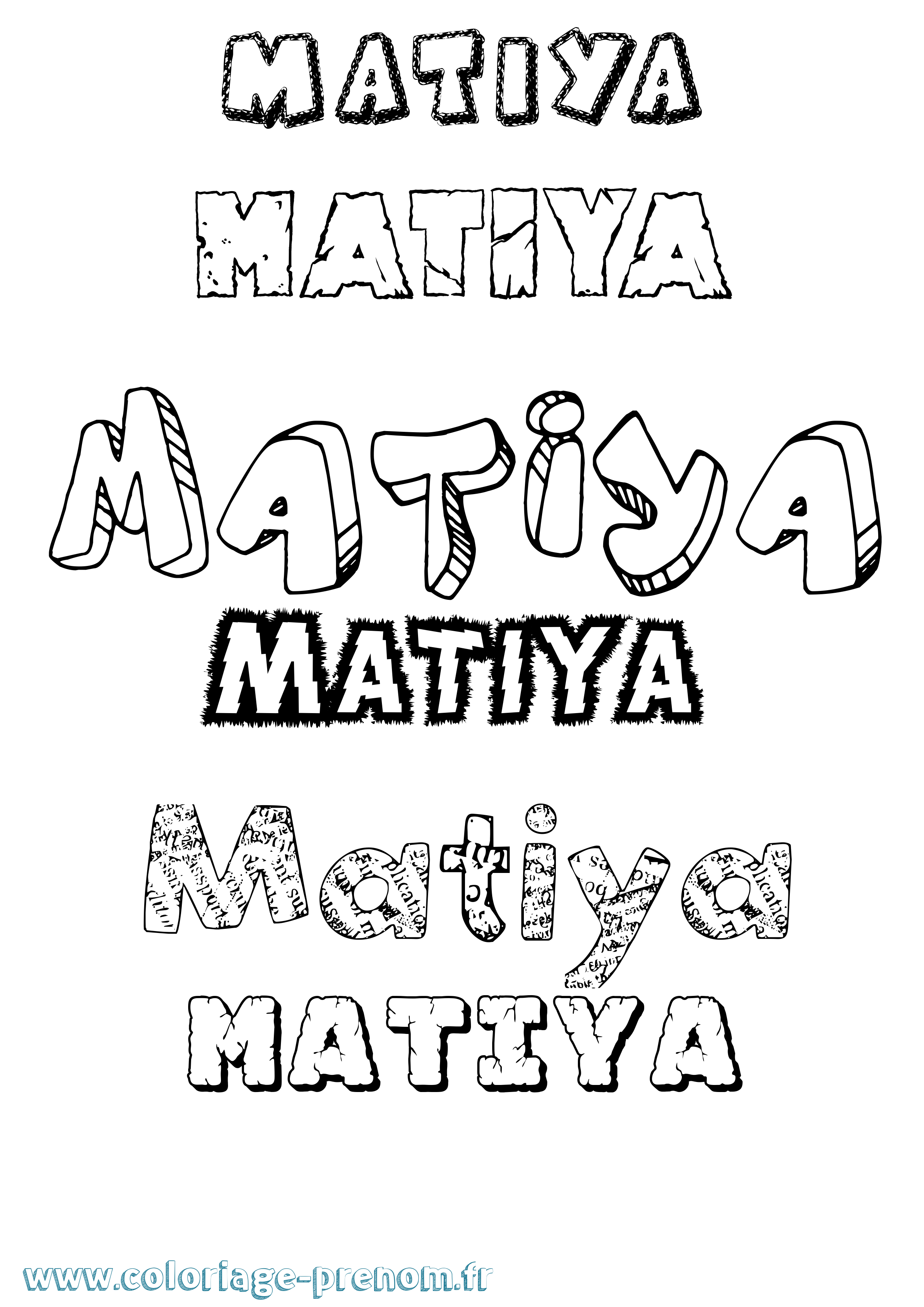 Coloriage prénom Matiya Destructuré