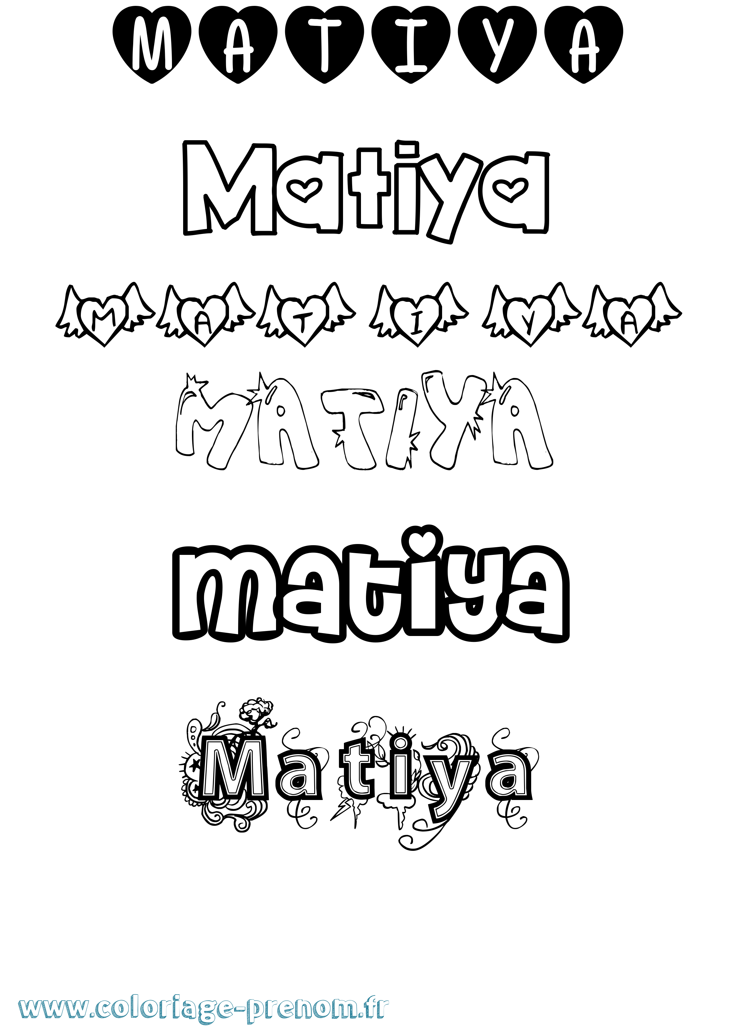 Coloriage prénom Matiya Girly