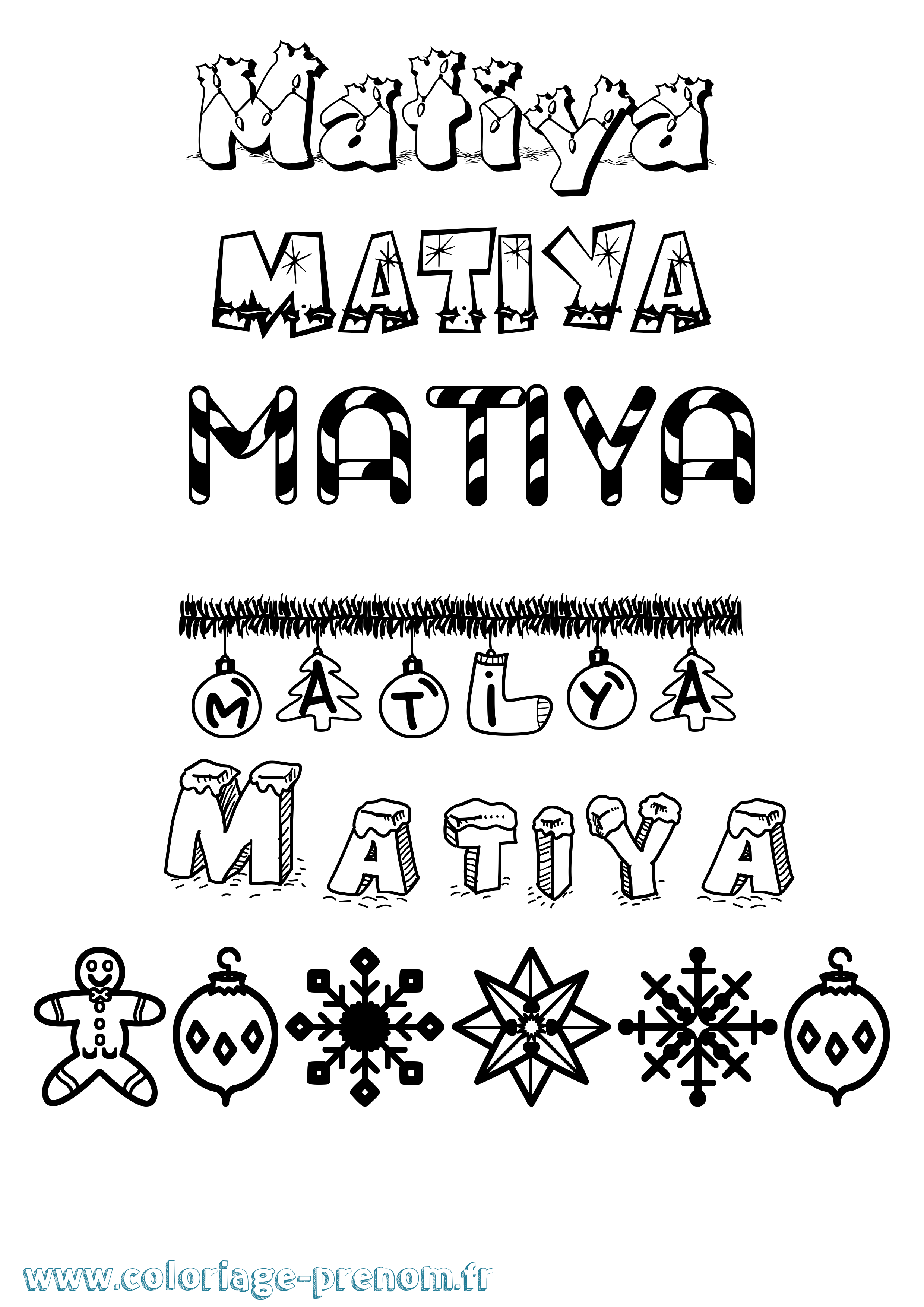 Coloriage prénom Matiya Noël