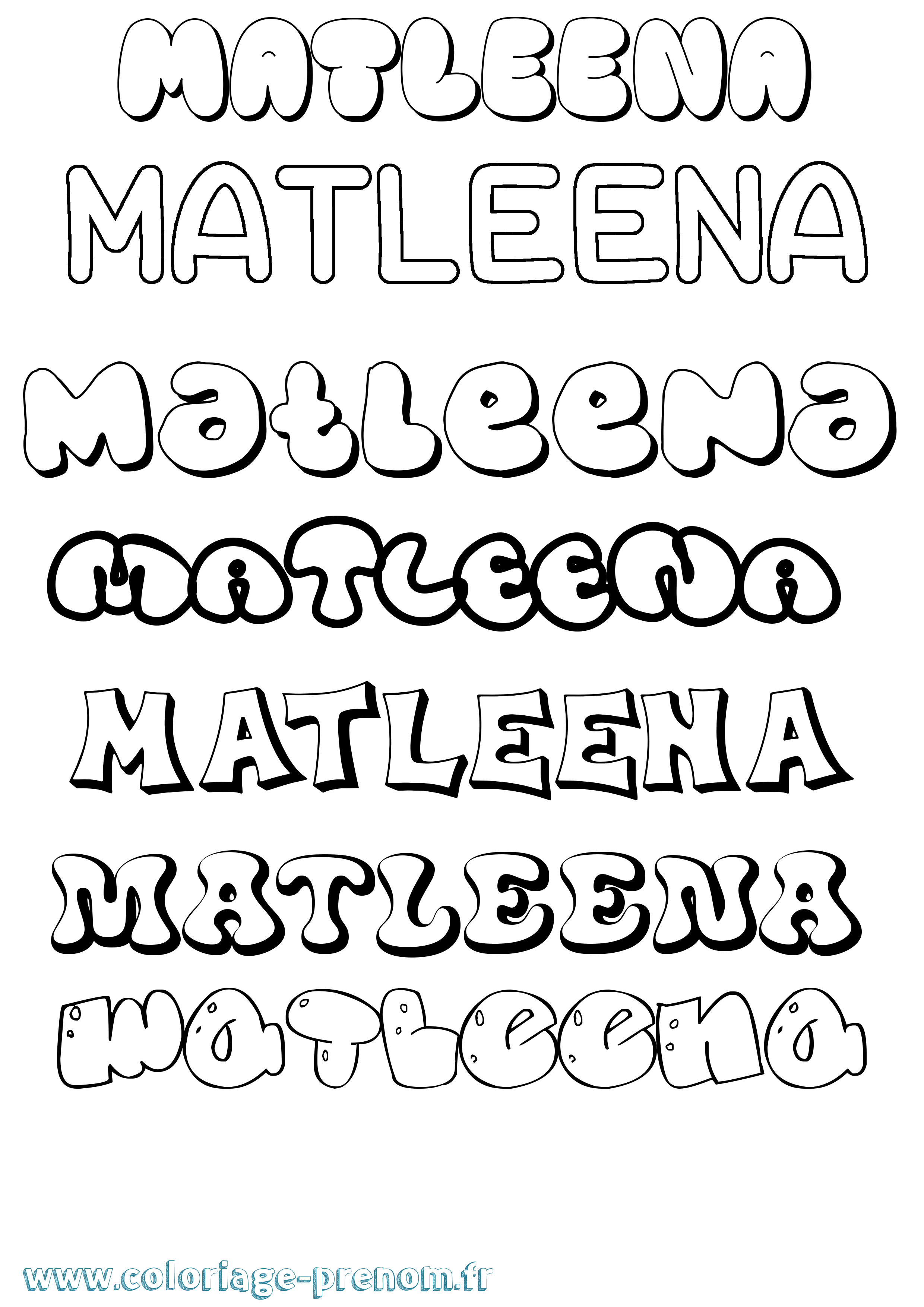 Coloriage prénom Matleena Bubble