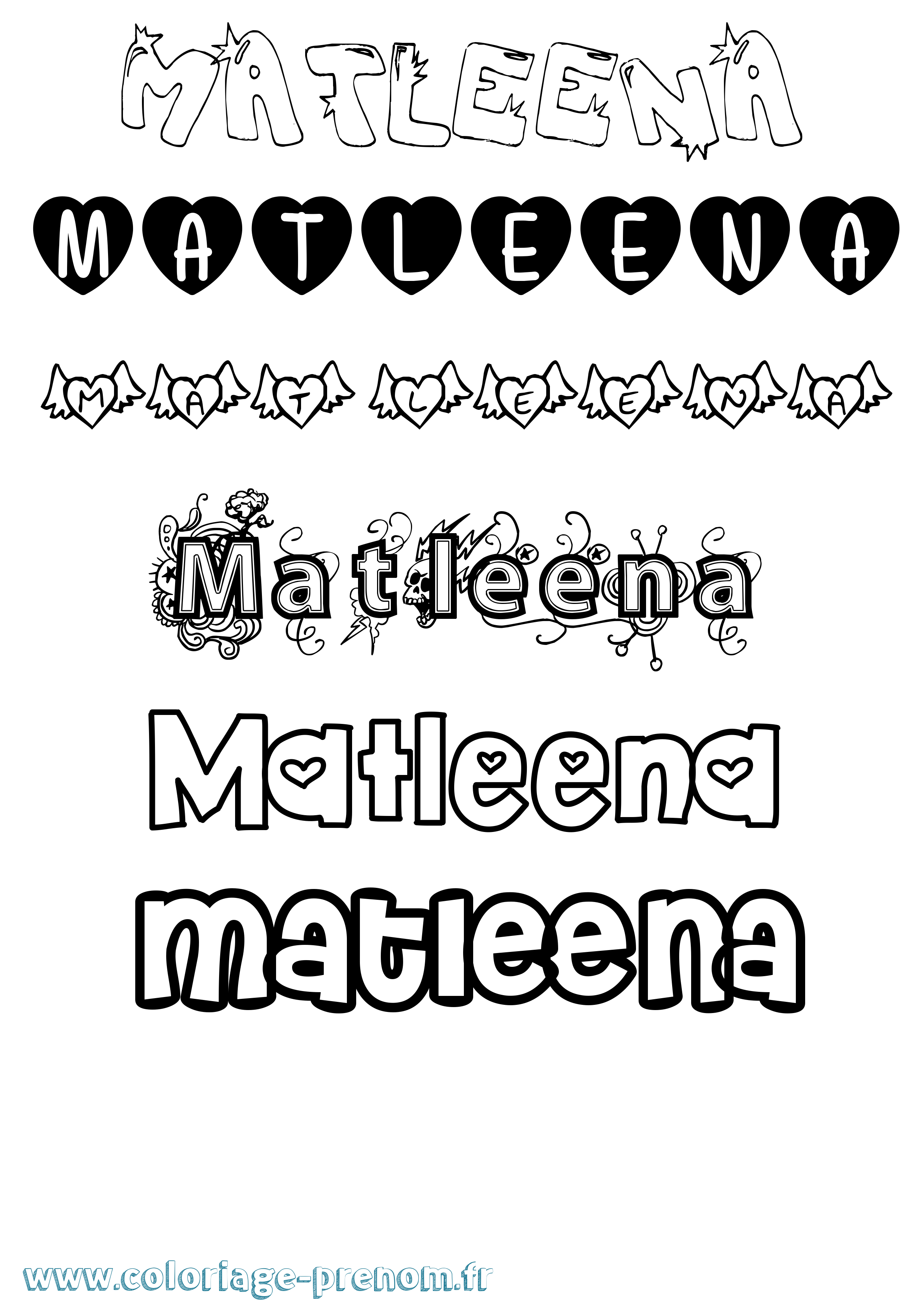 Coloriage prénom Matleena Girly