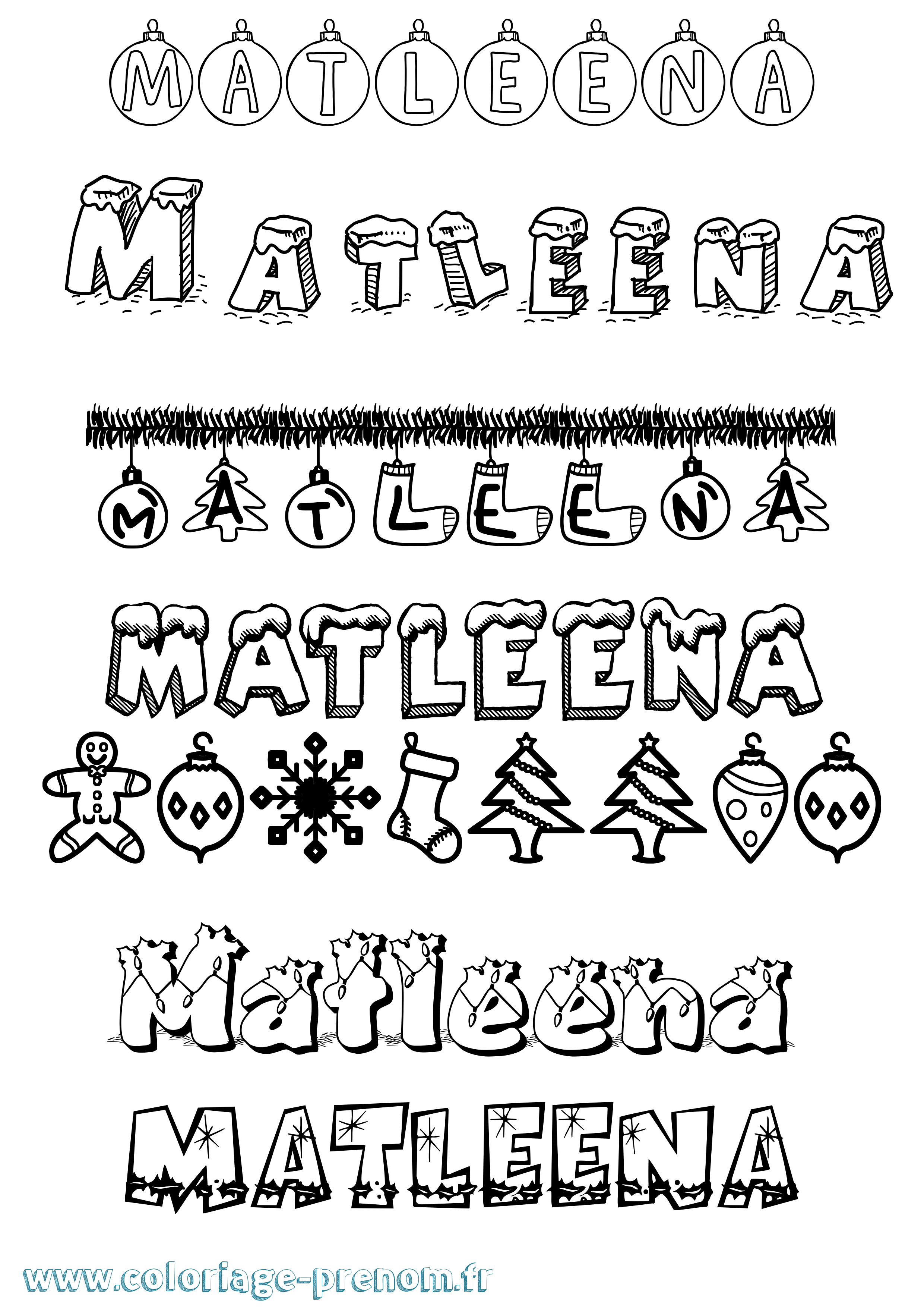 Coloriage prénom Matleena Noël