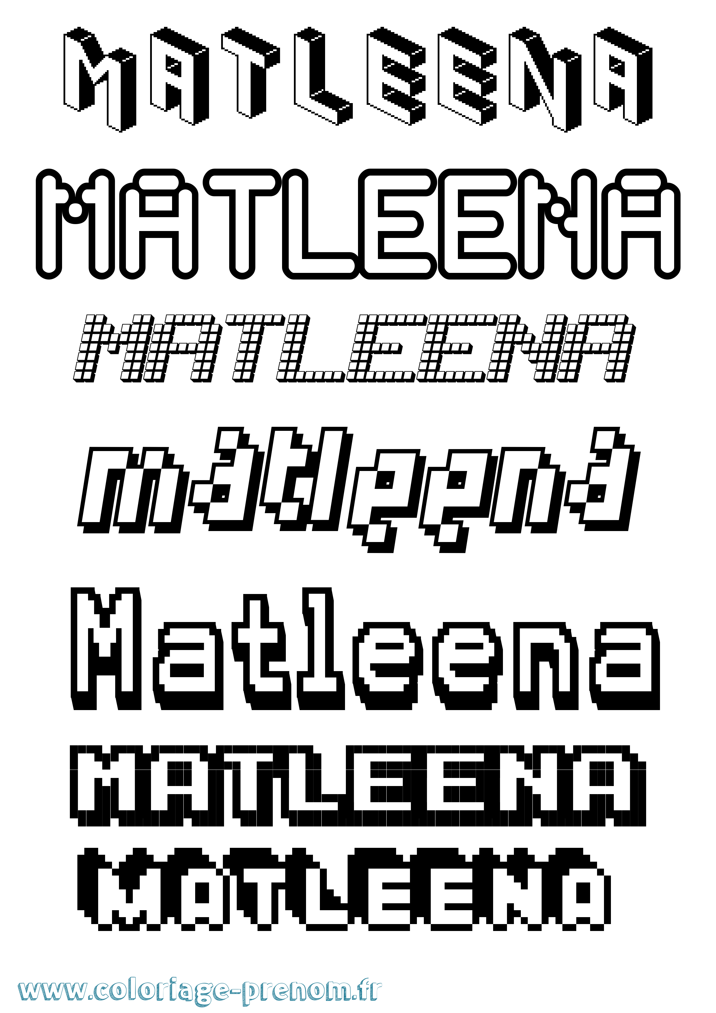 Coloriage prénom Matleena Pixel