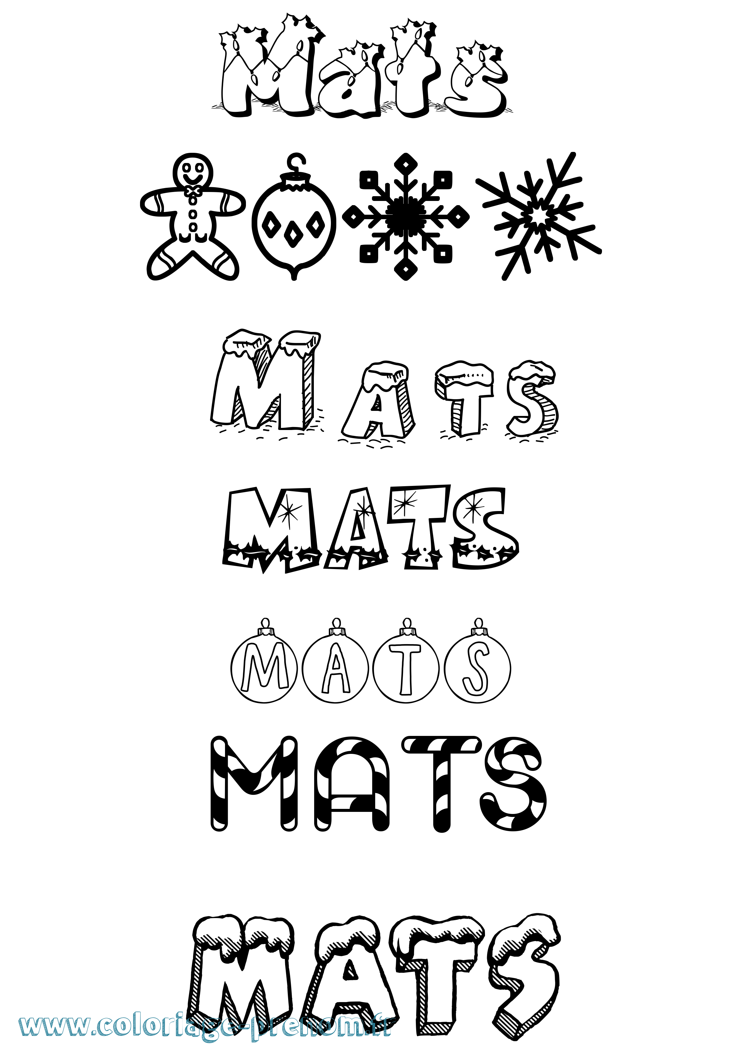 Coloriage Mats Noël Coloriage prénom Mats Noël