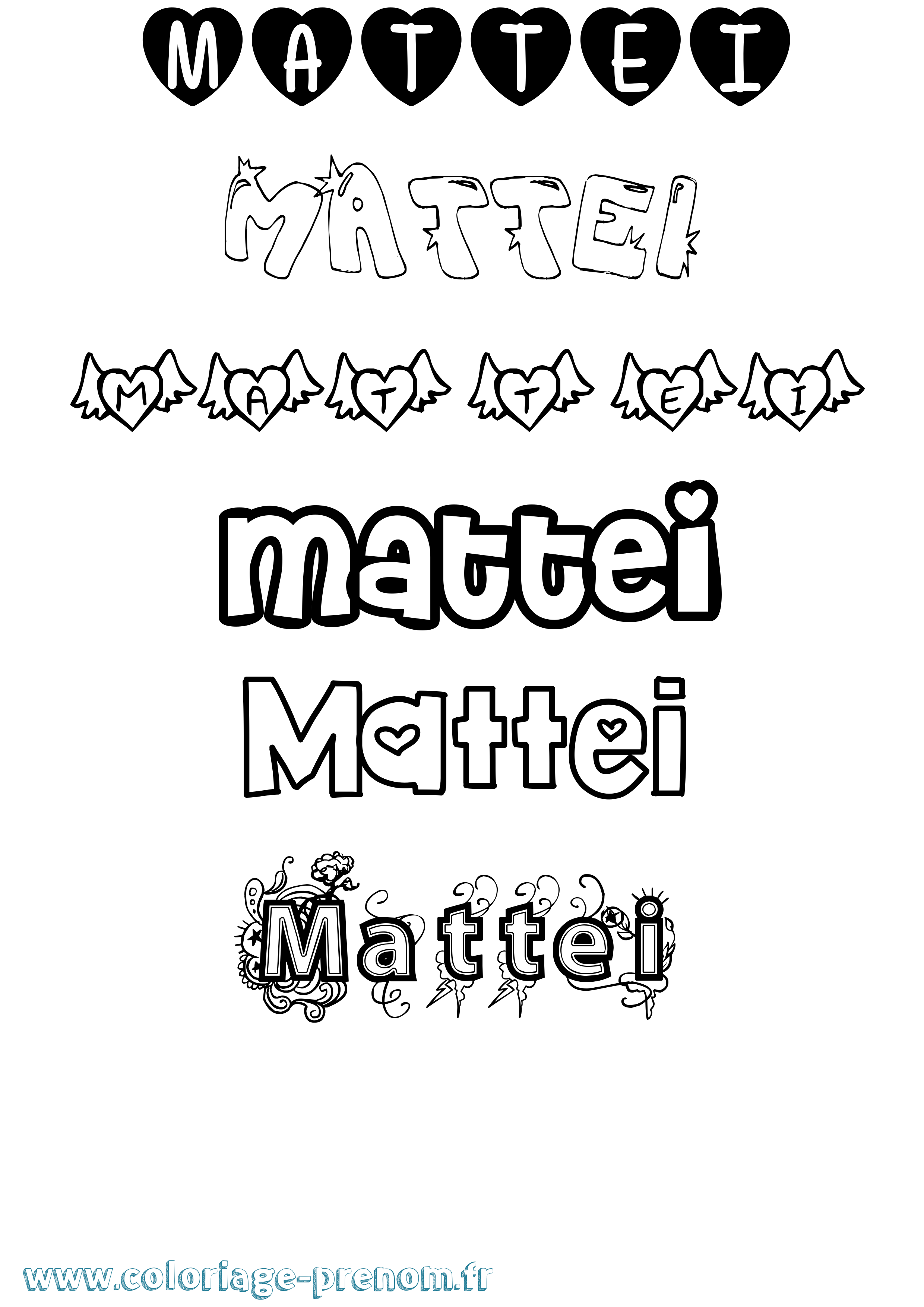 Coloriage prénom Mattei Girly
