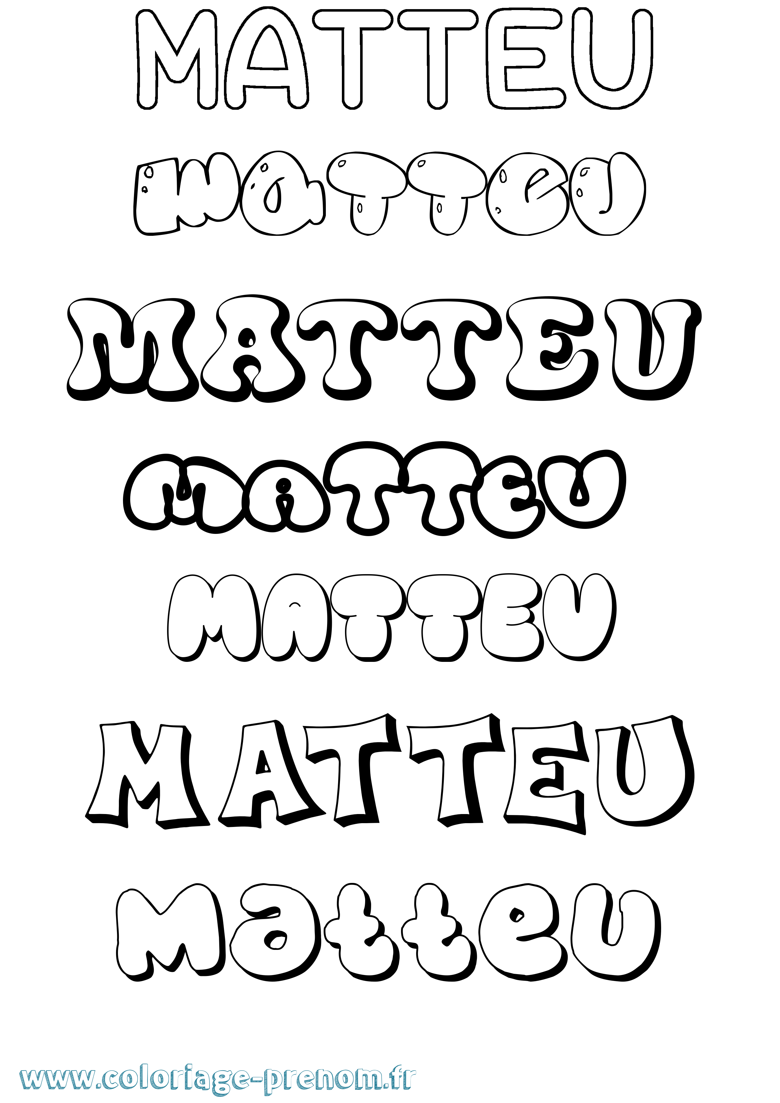 Coloriage prénom Matteu Bubble