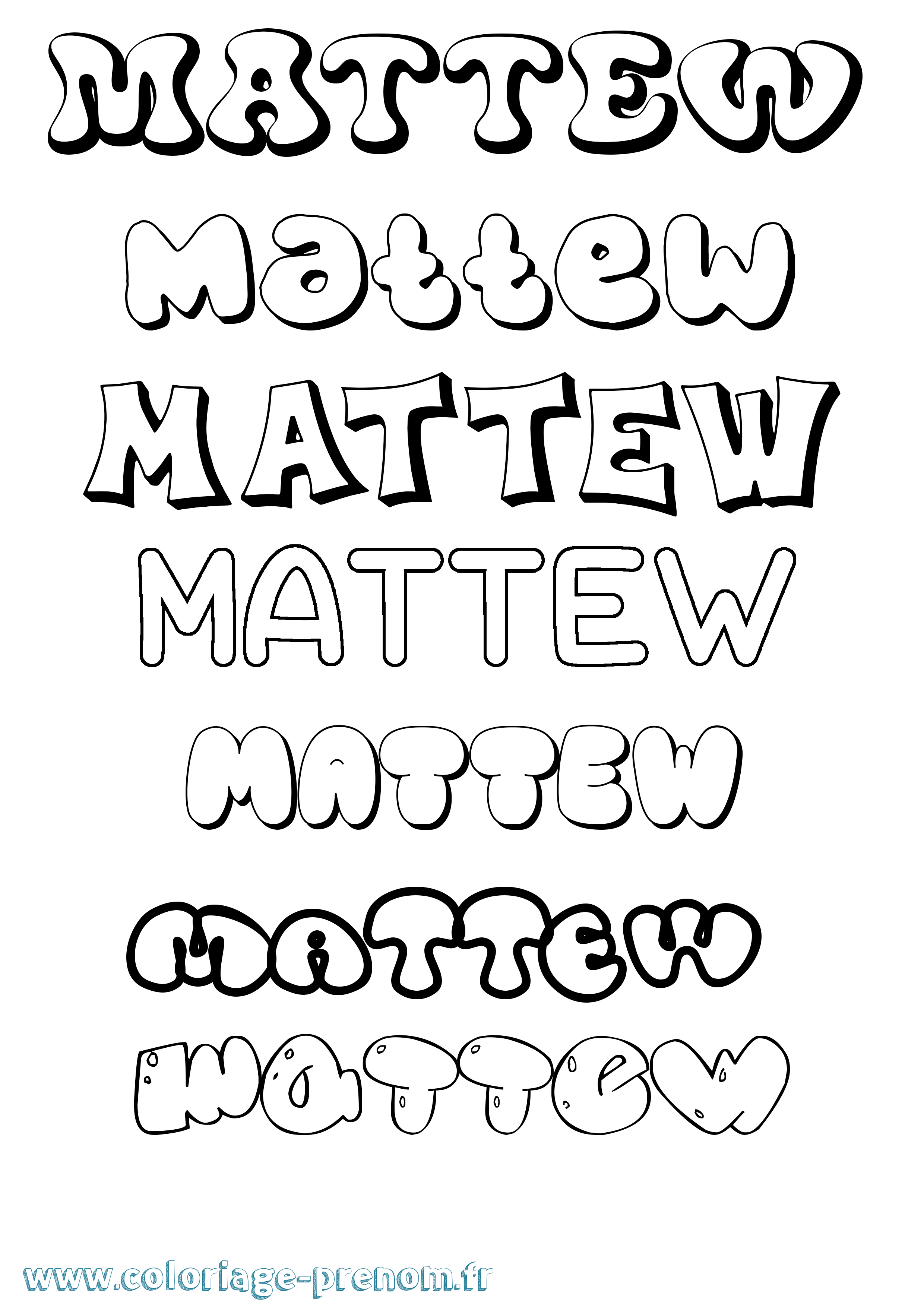 Coloriage prénom Mattew Bubble
