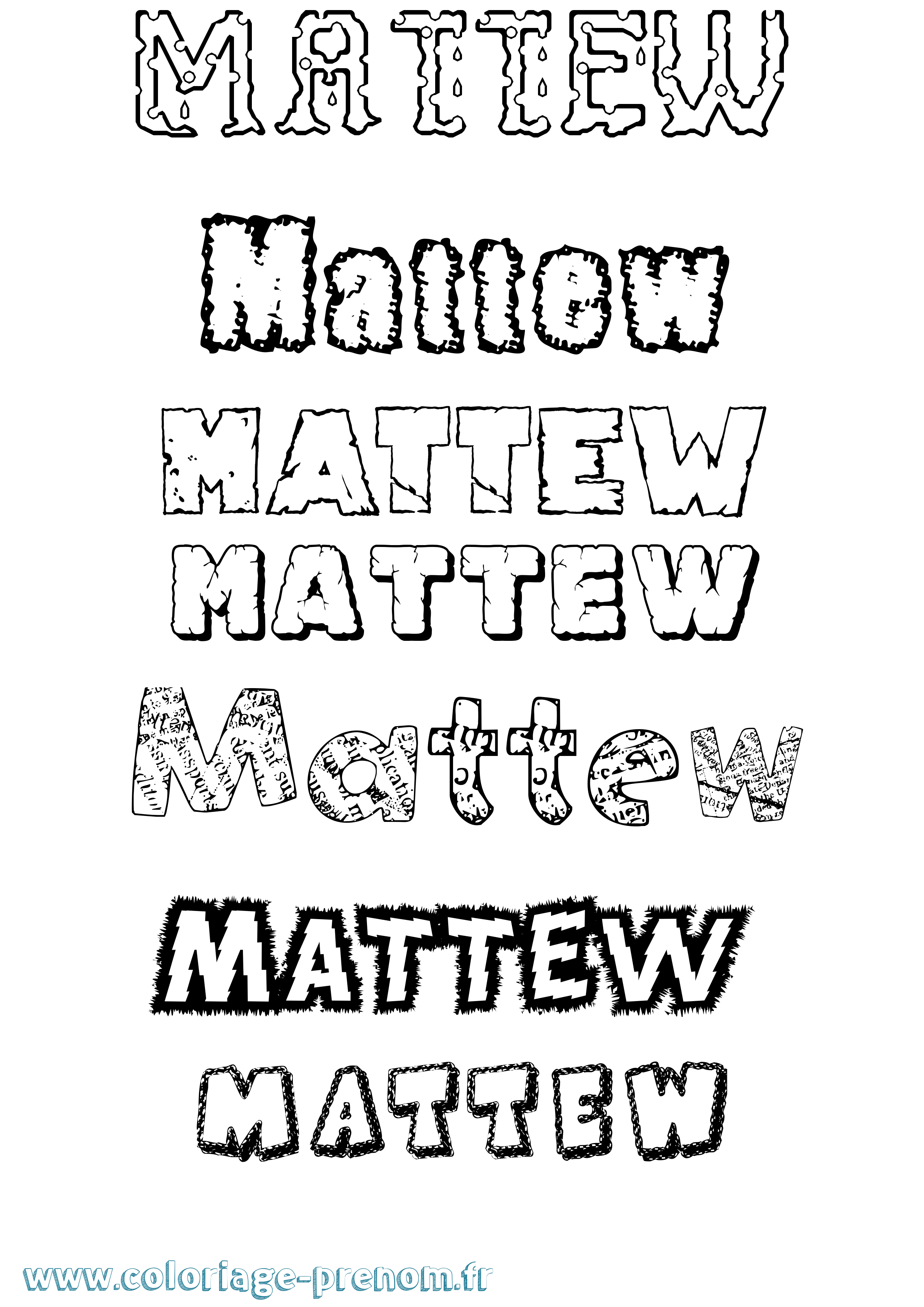Coloriage prénom Mattew Destructuré
