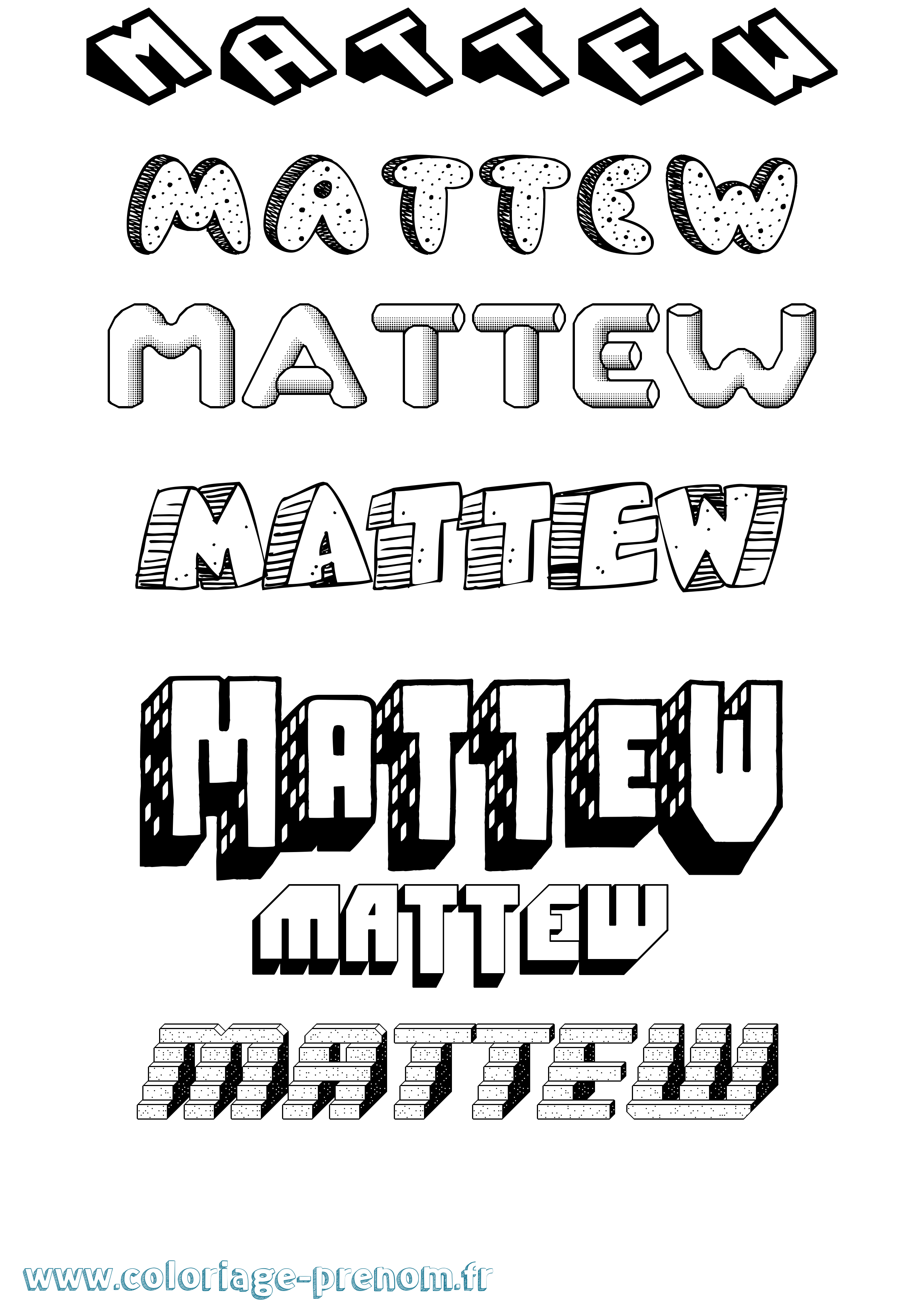 Coloriage prénom Mattew Effet 3D