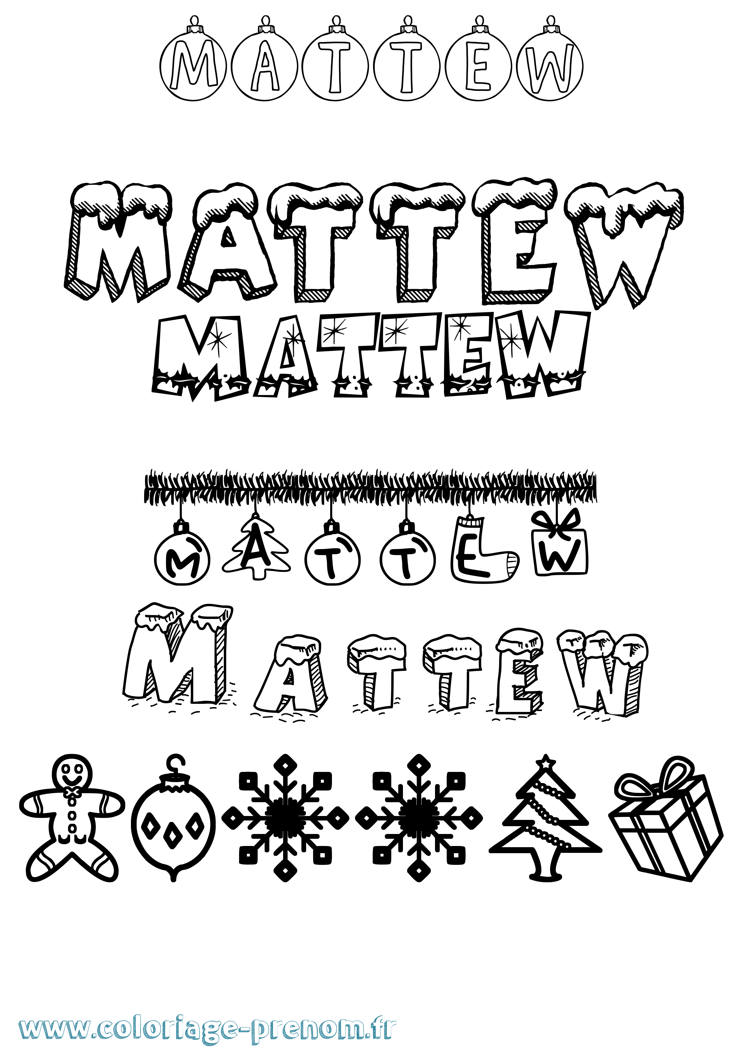 Coloriage prénom Mattew Noël