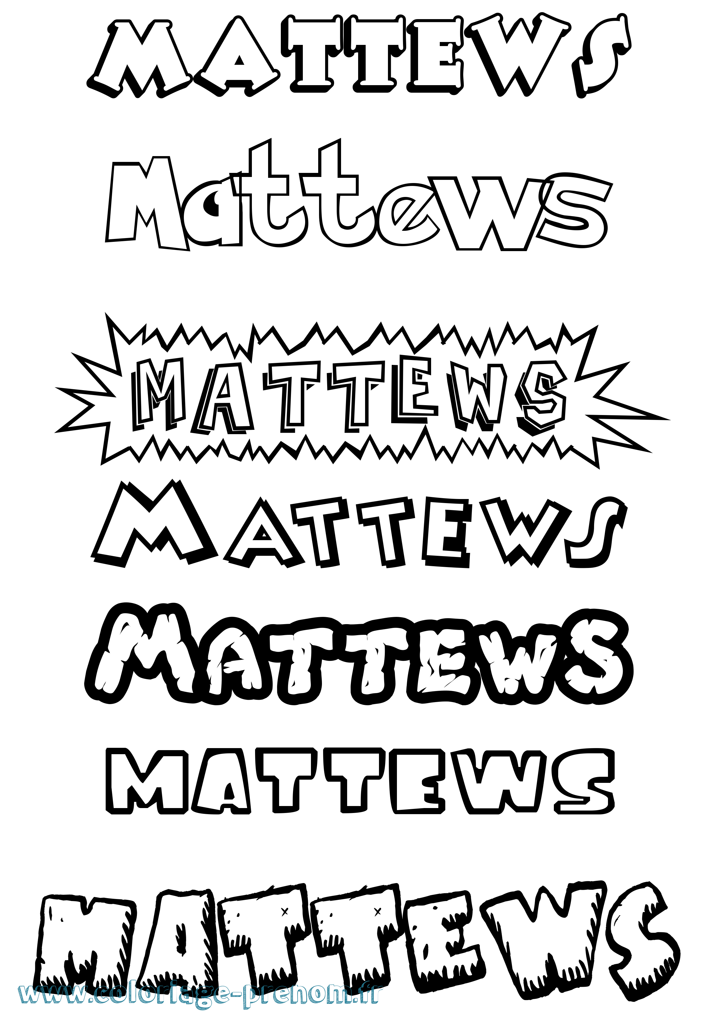 Coloriage prénom Mattews Dessin Animé