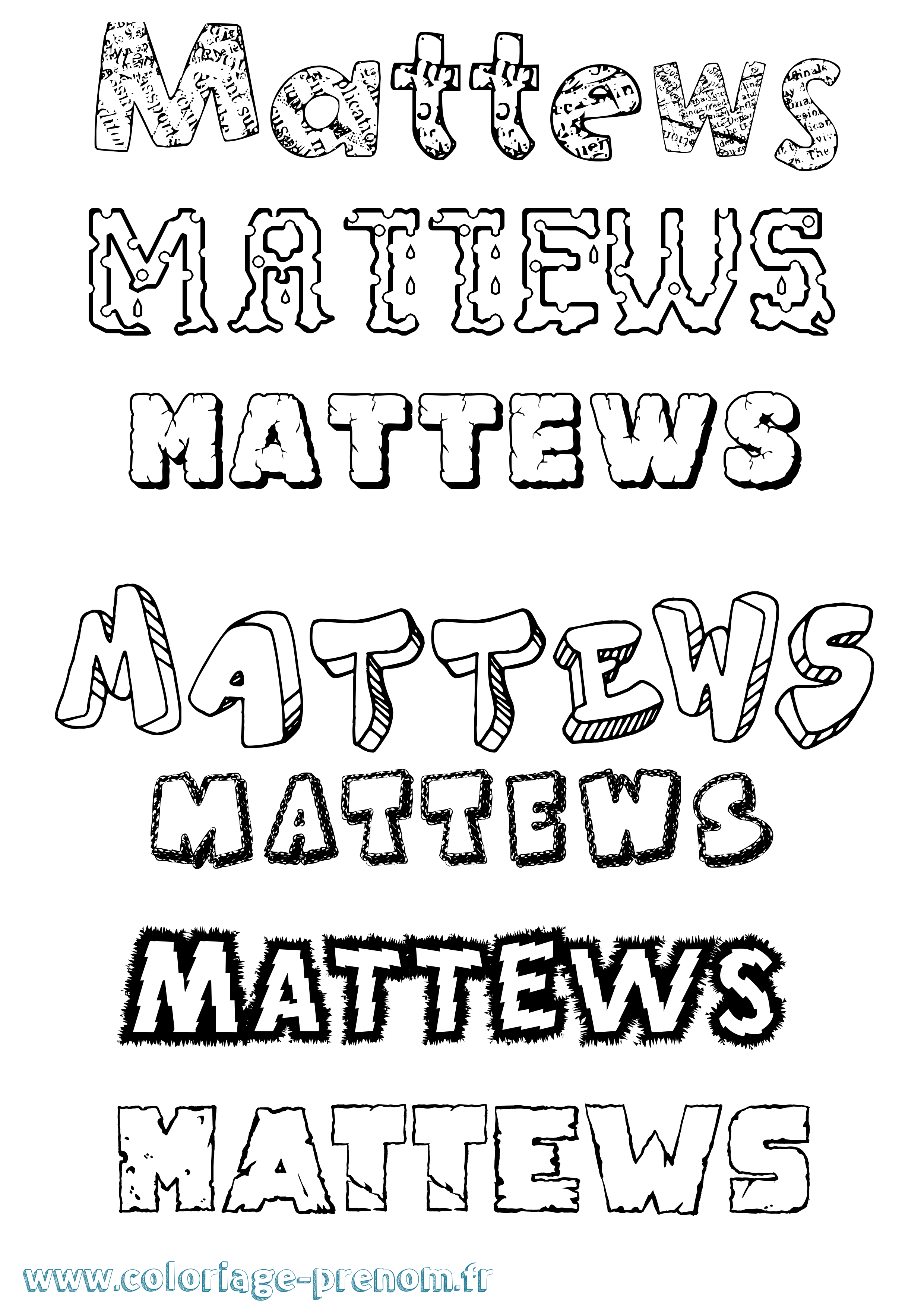 Coloriage prénom Mattews Destructuré
