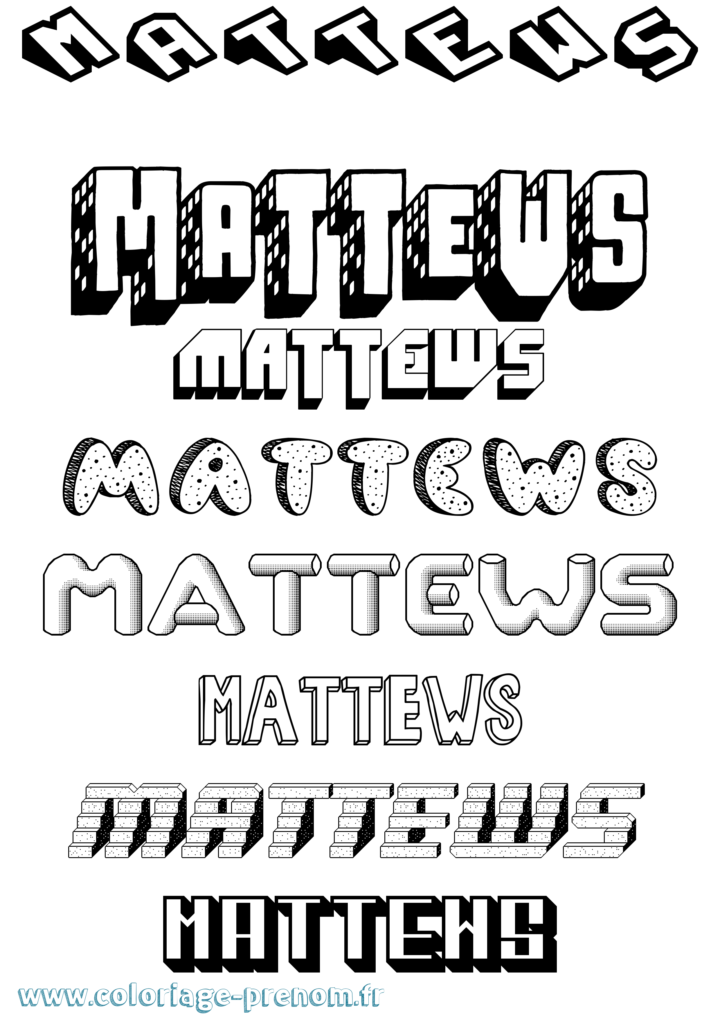 Coloriage prénom Mattews Effet 3D
