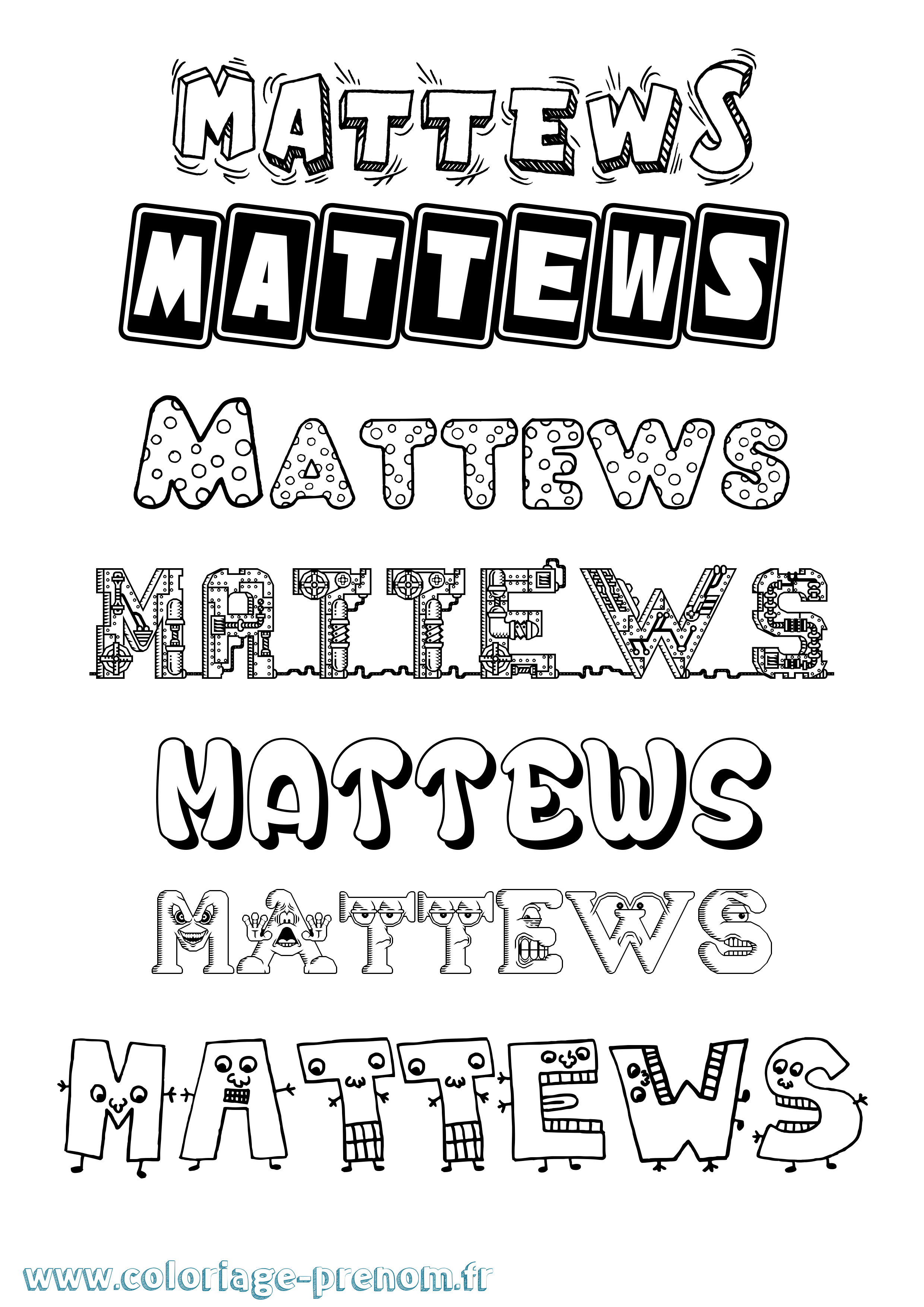 Coloriage prénom Mattews Fun