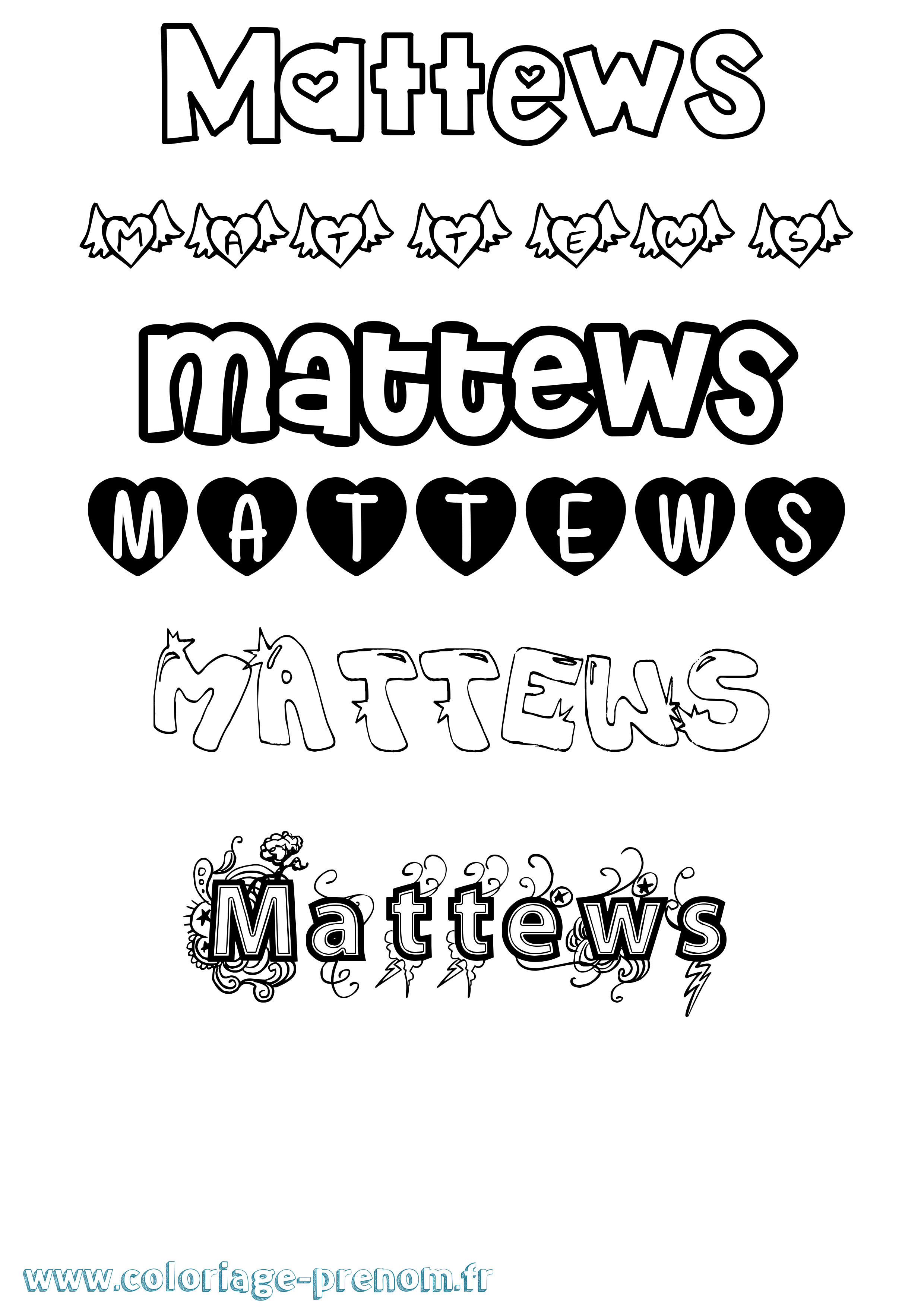 Coloriage prénom Mattews Girly